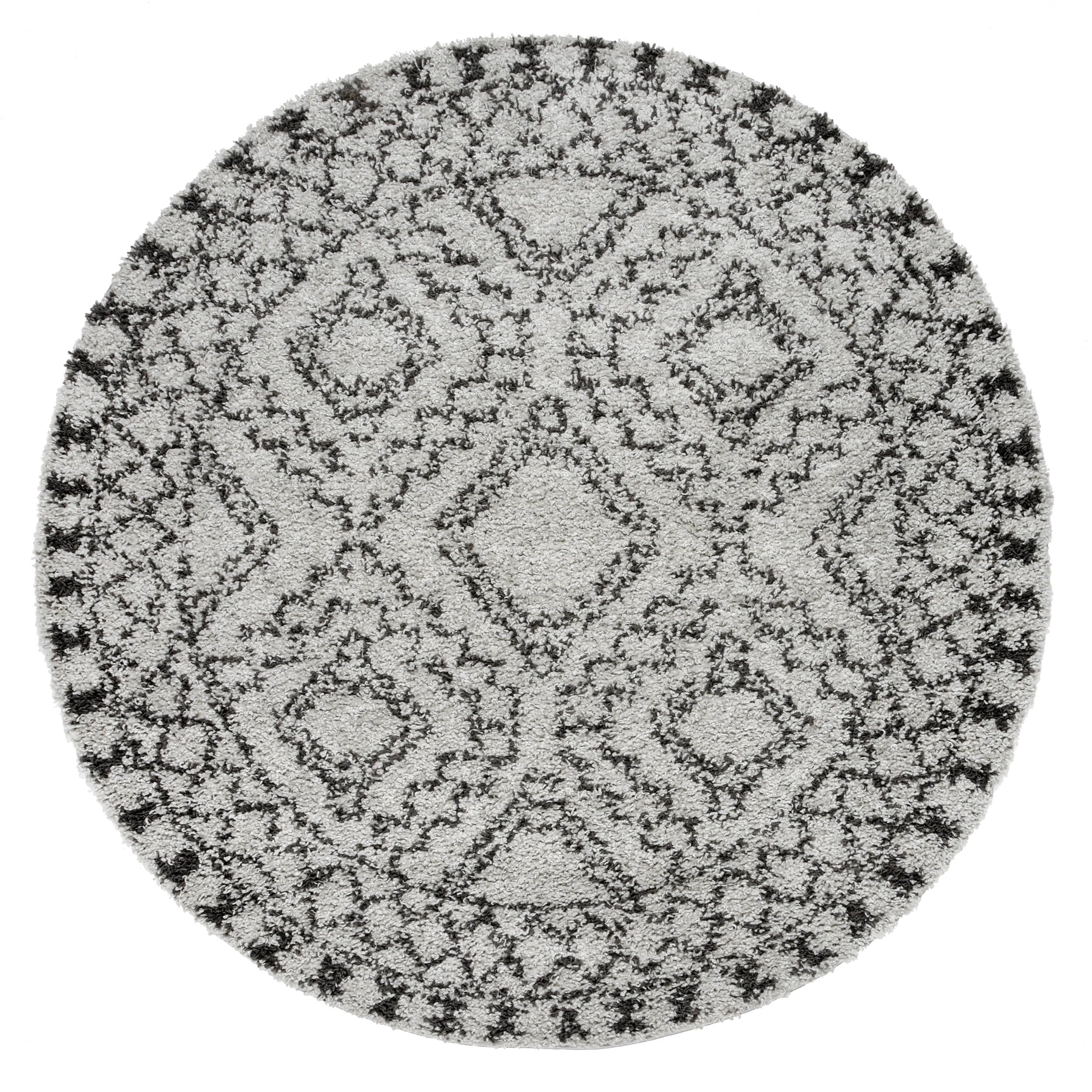 nuLOOM Vasiliki Moroccan Shag Tasseled Area Rug - 6' Round Gray Bohemian Rug for Living Room, Bedroom & Nursery | Soft Plush Floor Carpet for Home Decor