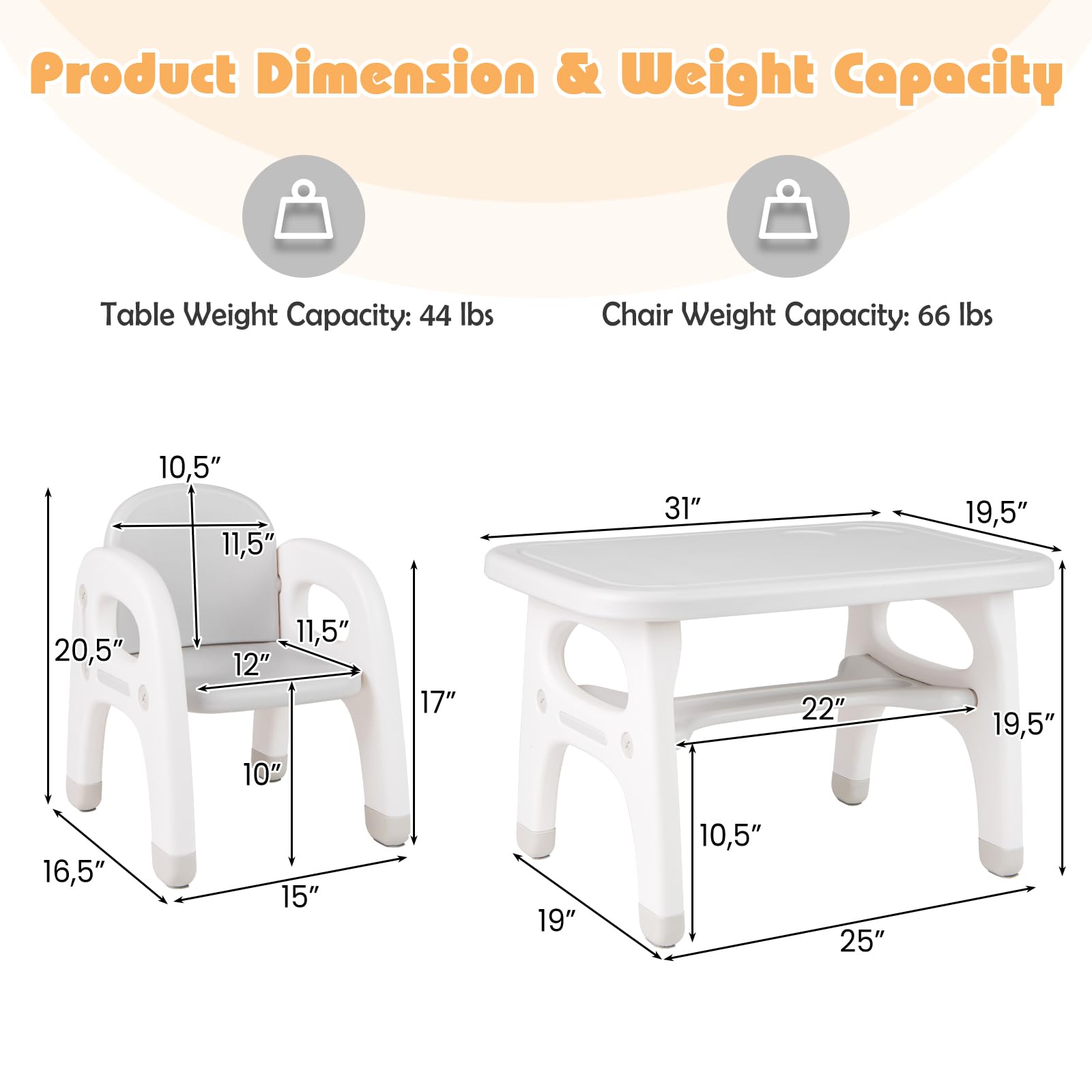 Costzon Kids Table and Chair Set - Dinosaur Themed Toddler Activity Desk with Storage Rack & Montessori Building Blocks | Sturdy Children's Furniture for Art, Play & Learning | Perfect for Daycare, Preschool & Home Playroom (Gray)