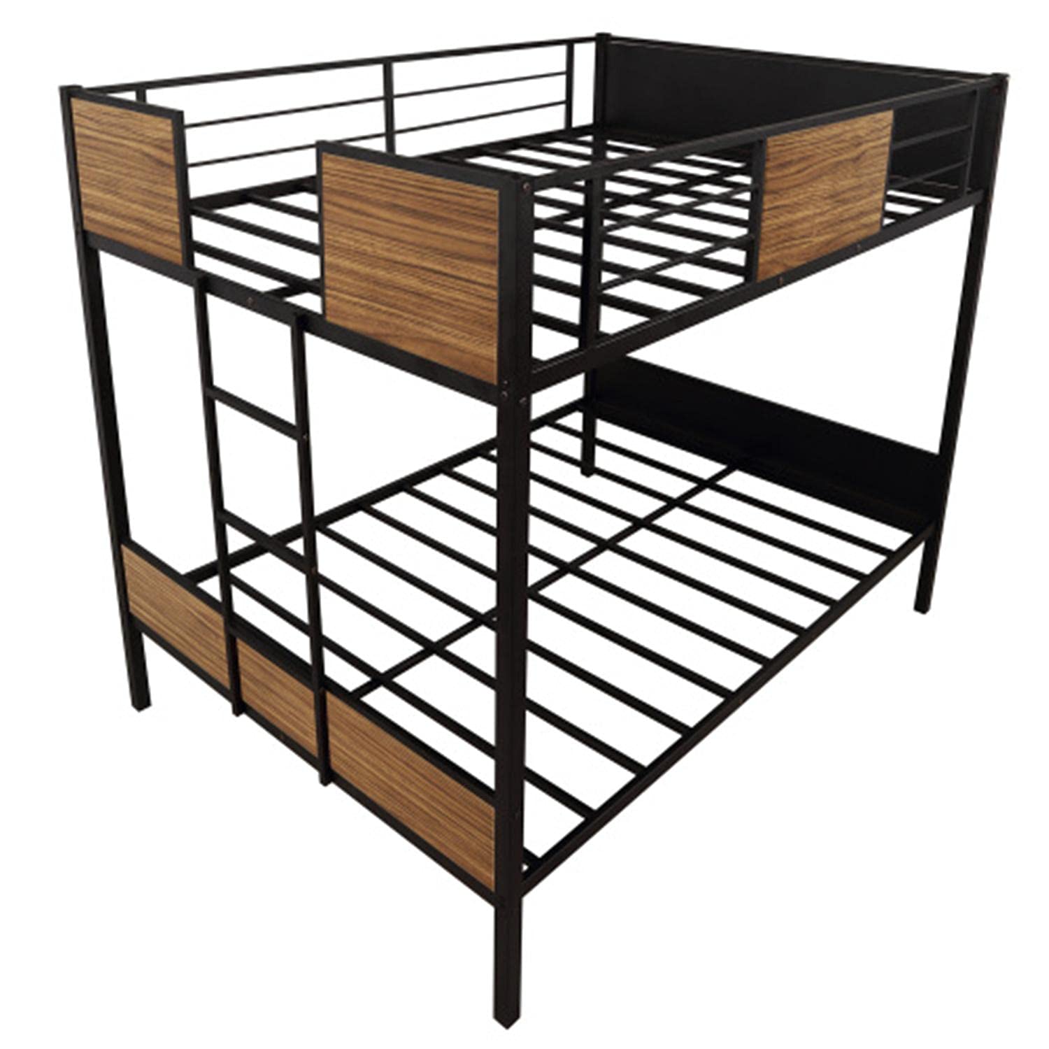 Full-Over-Full Bunk Bed Frame with Ladder - Modern Steel Bunk Bed with Safety Rail for Kids, Teens & Adults - Space-Saving Bedroom Solution for Small Rooms, Dorms & Guest Rooms (Brown)