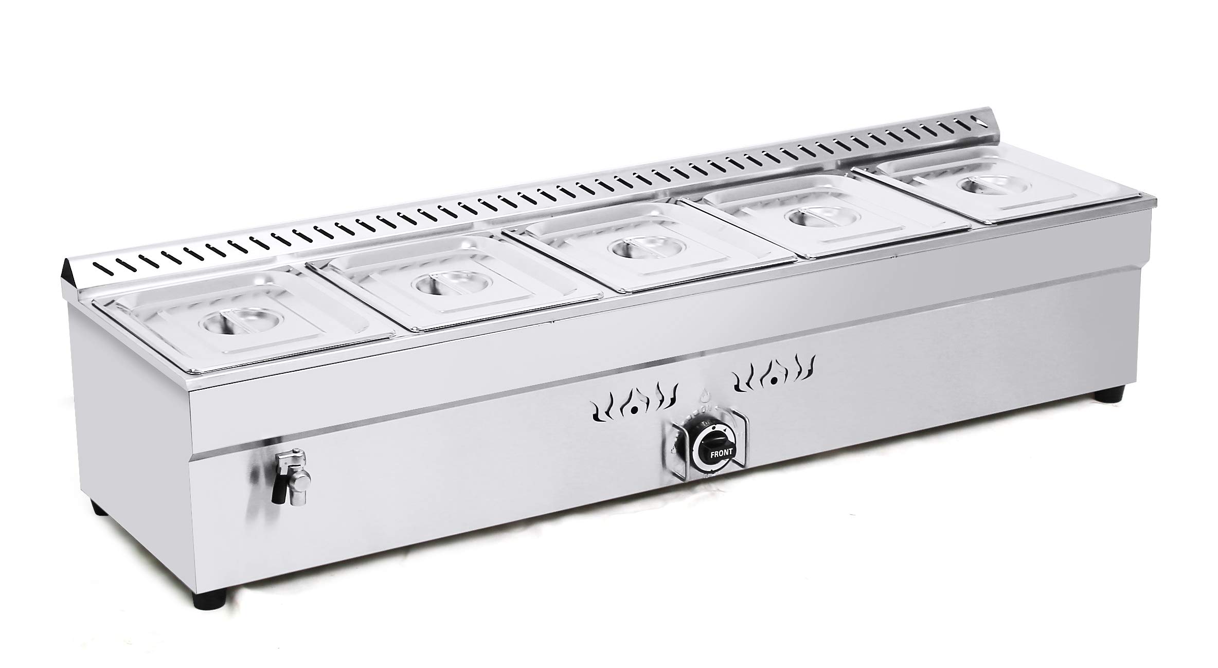 Commercial Propane Food Warmer - 5 Pan Buffet Bain Marie Soup Heater with 110V Steam for Catering, Restaurants & Outdoor Events - Perfect for Buffets, Canteens & Large Gatherings