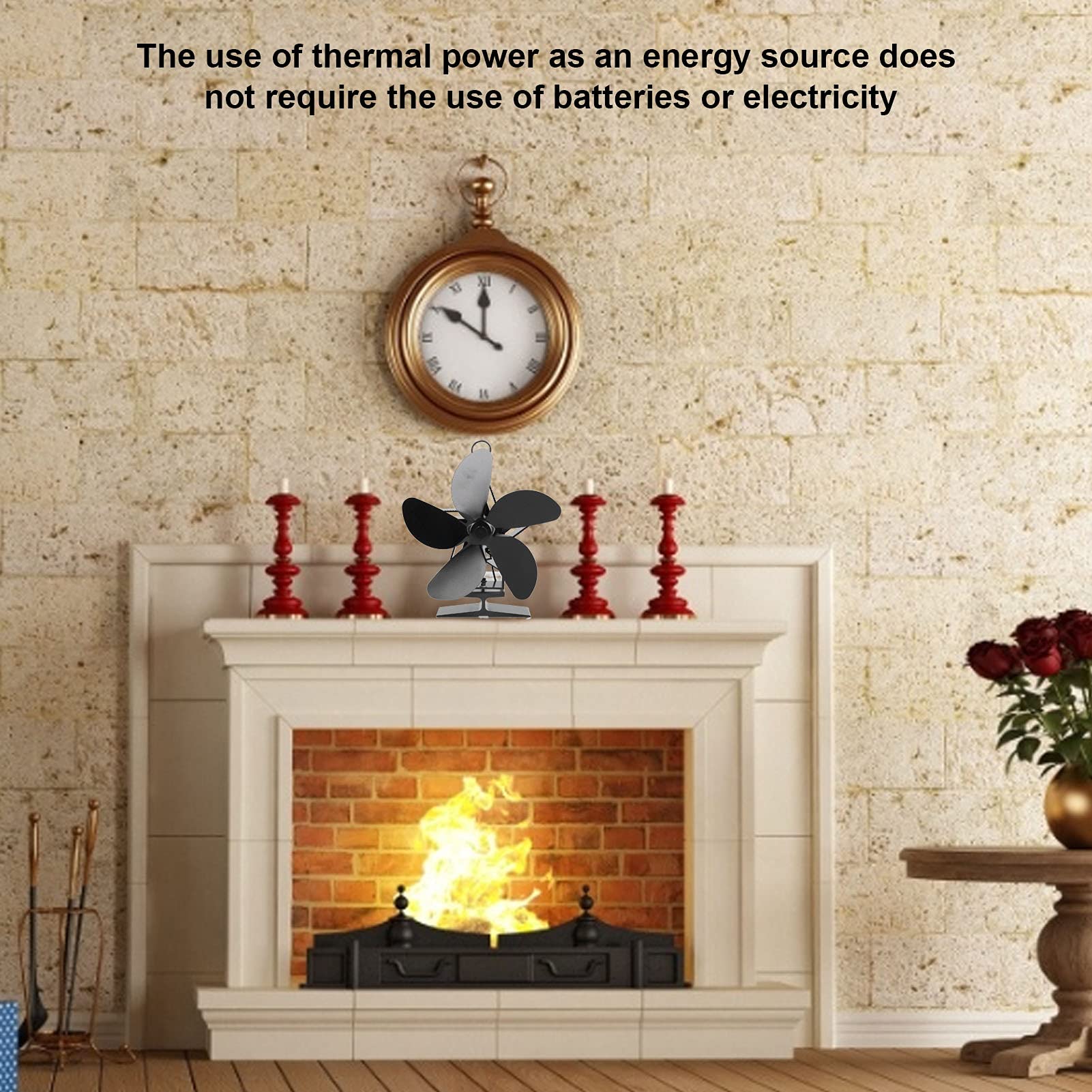 5 Blade Heat Powered Stove Fan - Silent Motor Fireplace Fan for Efficient Warm Air Circulation - Perfect for Wood Stoves, Log Burners & Fireplaces - Ideal for Cozy Home Heating in Winter