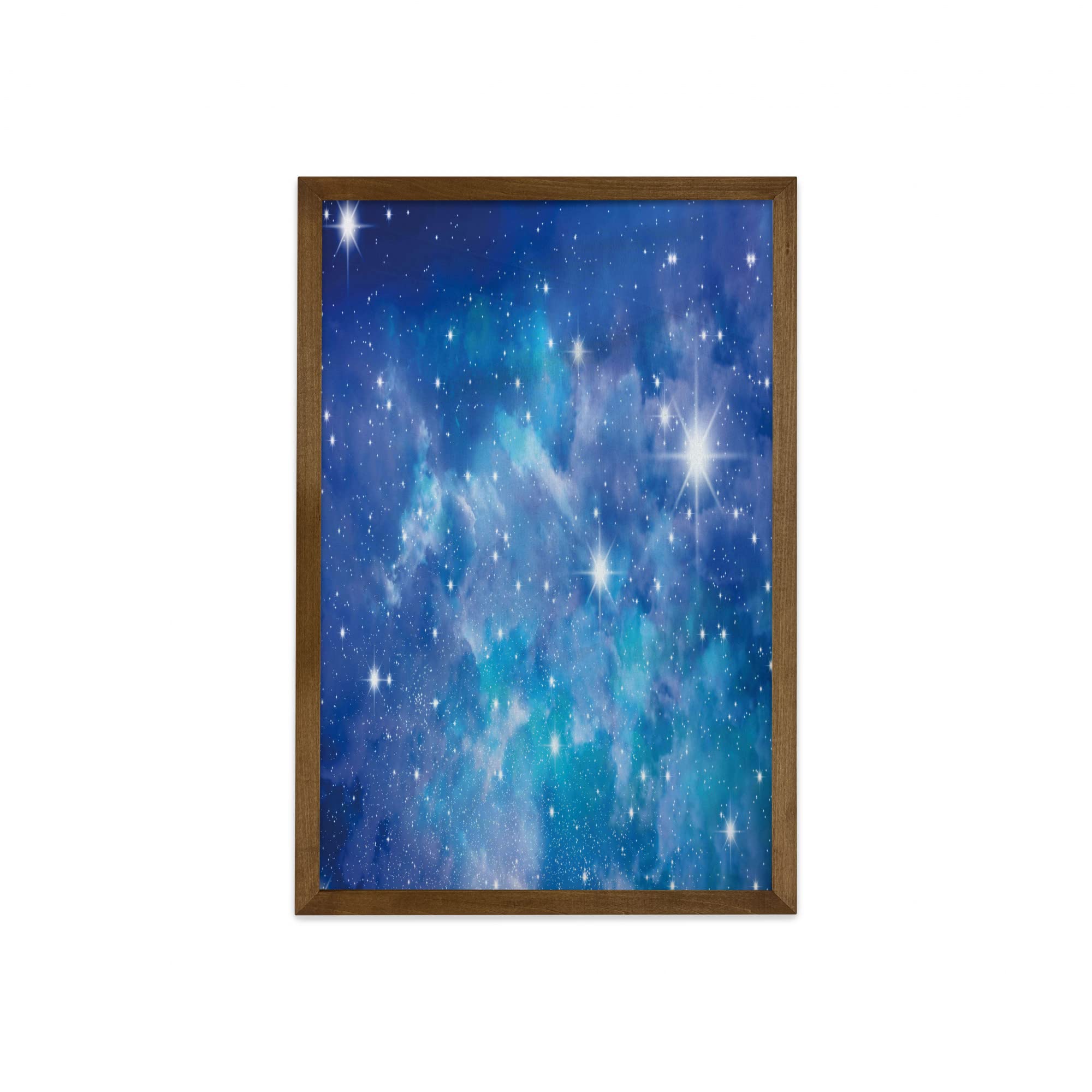 Ambesonne Space Themed Framed Wall Art - Vibrant Star Clusters & Constellation Print on Fabric with Teak Wood Frame (23