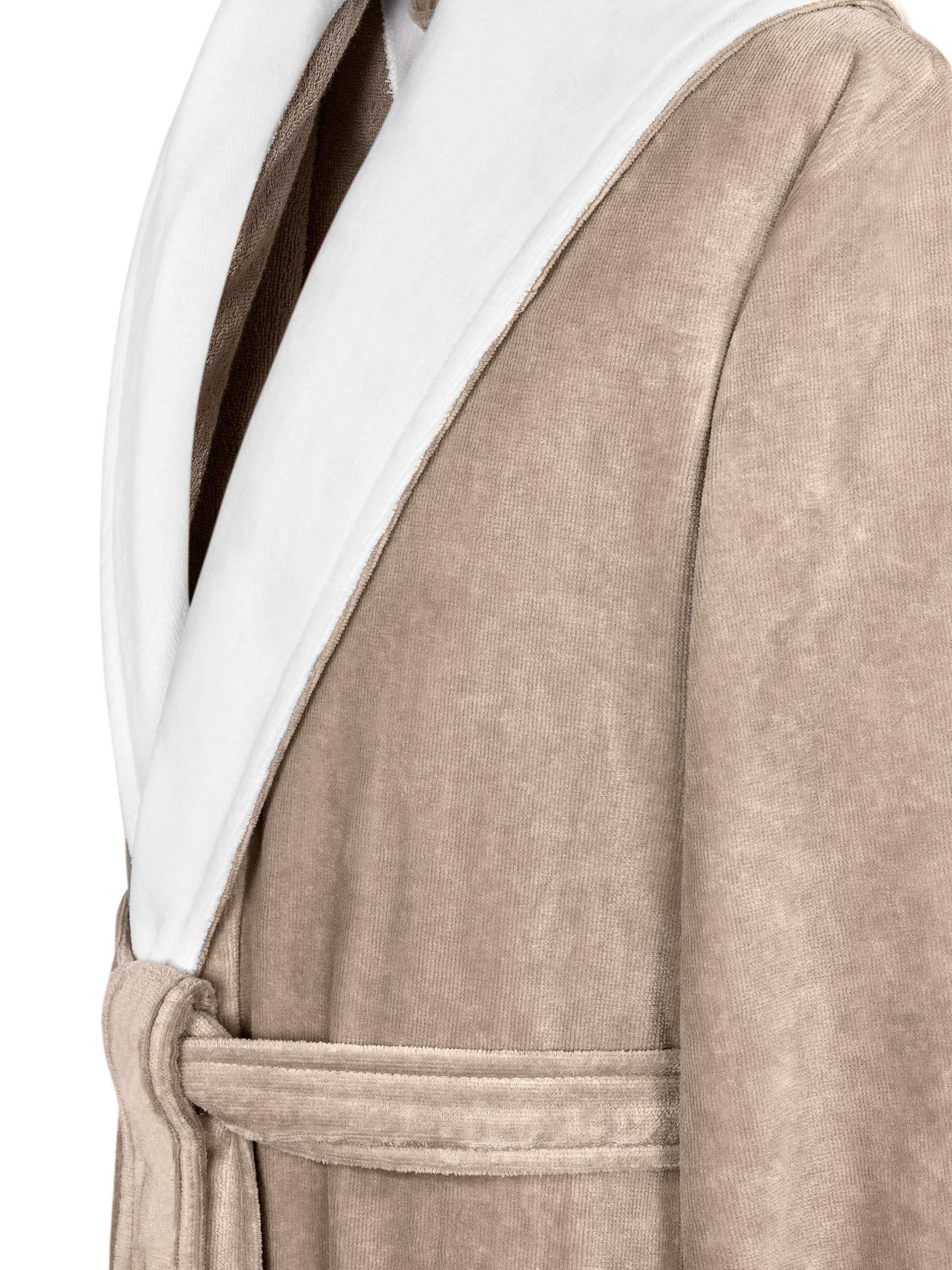 ART-LINE 100% Cotton Men's Long Velour Robe - Soft White with Pale Brown - Perfect for Spa, Lounging & Relaxation at Home