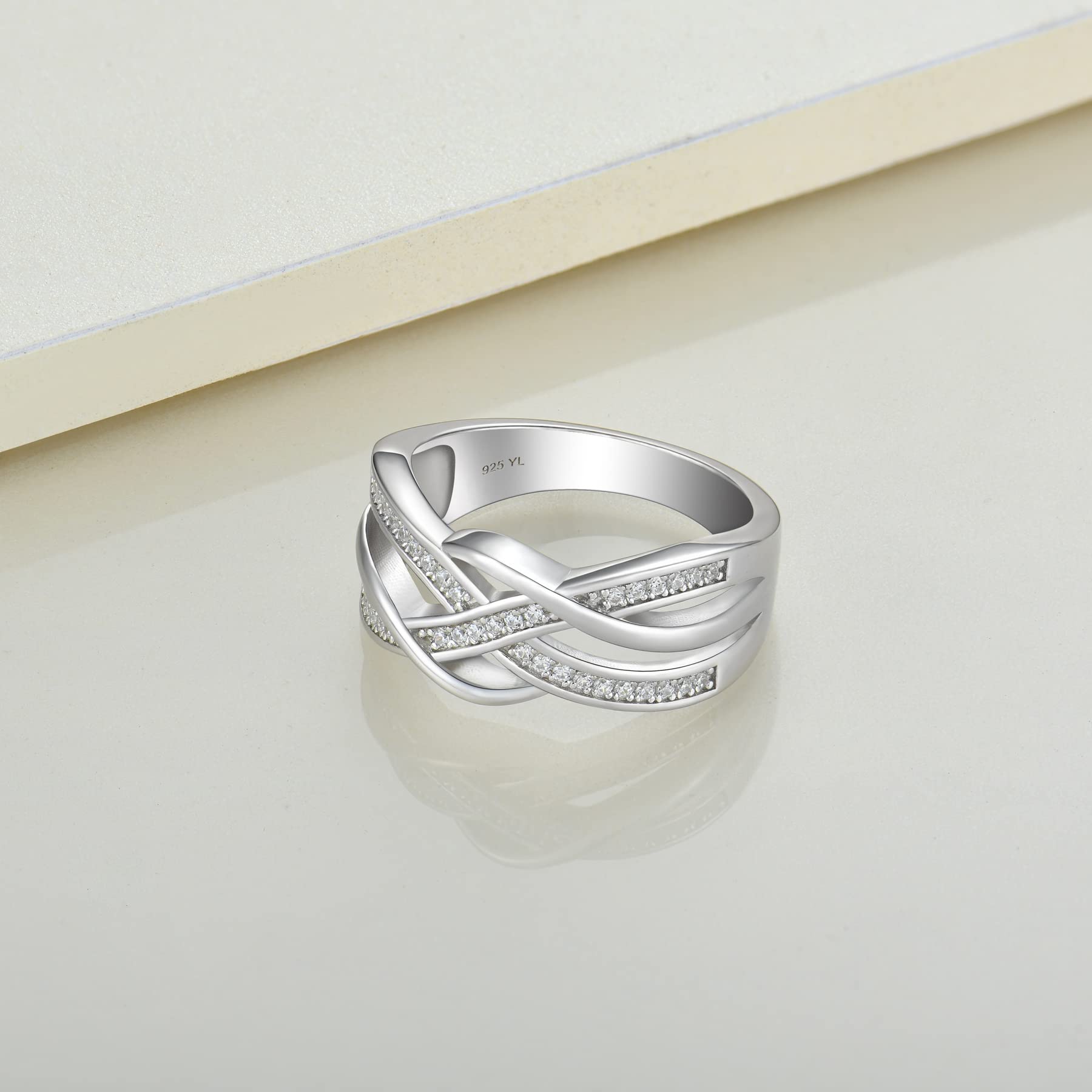 YL Twisted Knot Ring - 925 Sterling Silver Celtic Knot Ring with Cubic Zirconia, Infinity Statement Jewelry for Women | Perfect for Weddings, Anniversaries & Special Occasions
