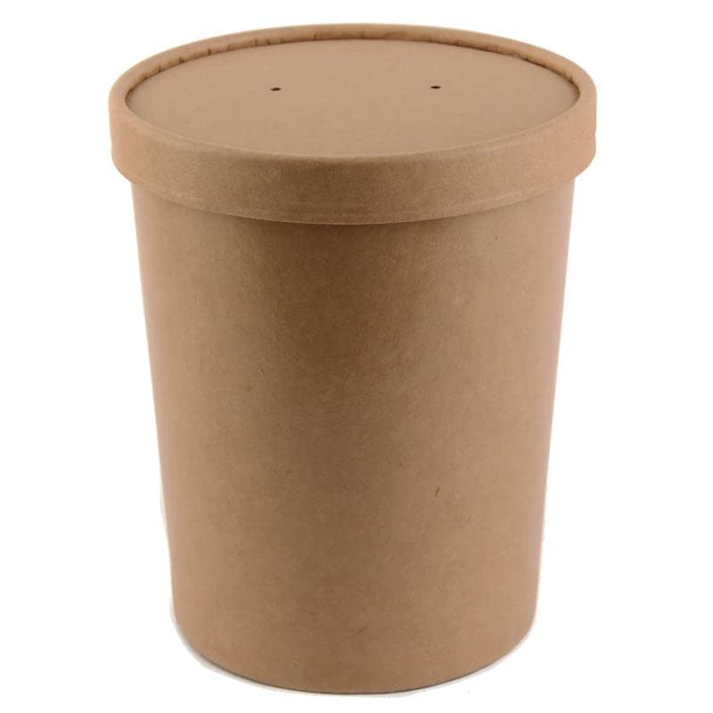 Eco-Friendly Disposable Kraft Paper Soup Bowls with Lids - 32 Pack Round 75oz Microwave & Freezer Safe Food Containers for Ice Cream, Frozen Yogurt, Desserts & Takeout - Perfect for Parties, Catering & Food Storage
