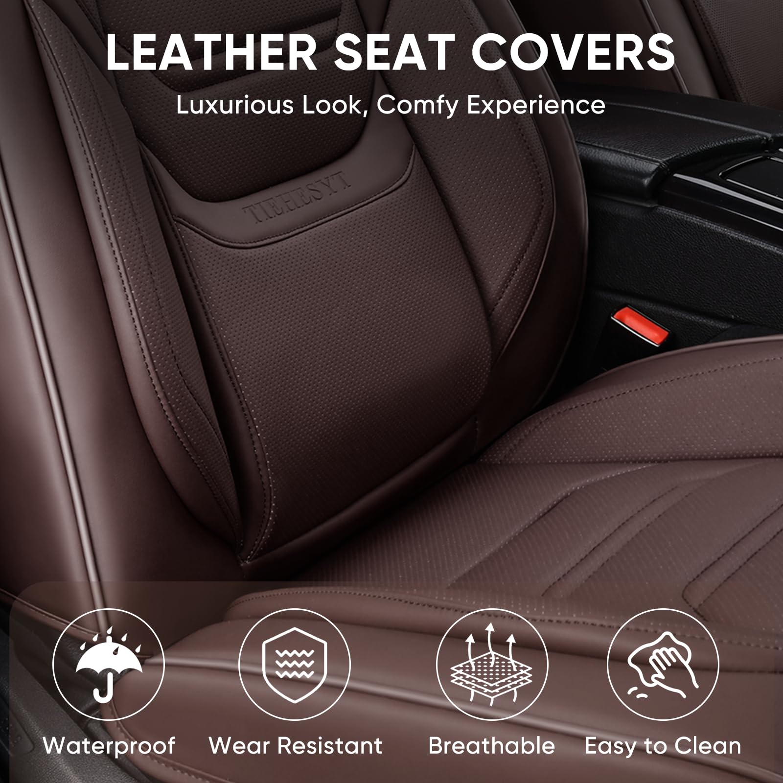 Premium Breathable Leather Car Seat Covers Full Set - Front & Rear Seat Protectors with Headrest Covers | Universal Fit for Most Cars & SUVs | Perfect for Daily Commute, Road Trips & Family Protection