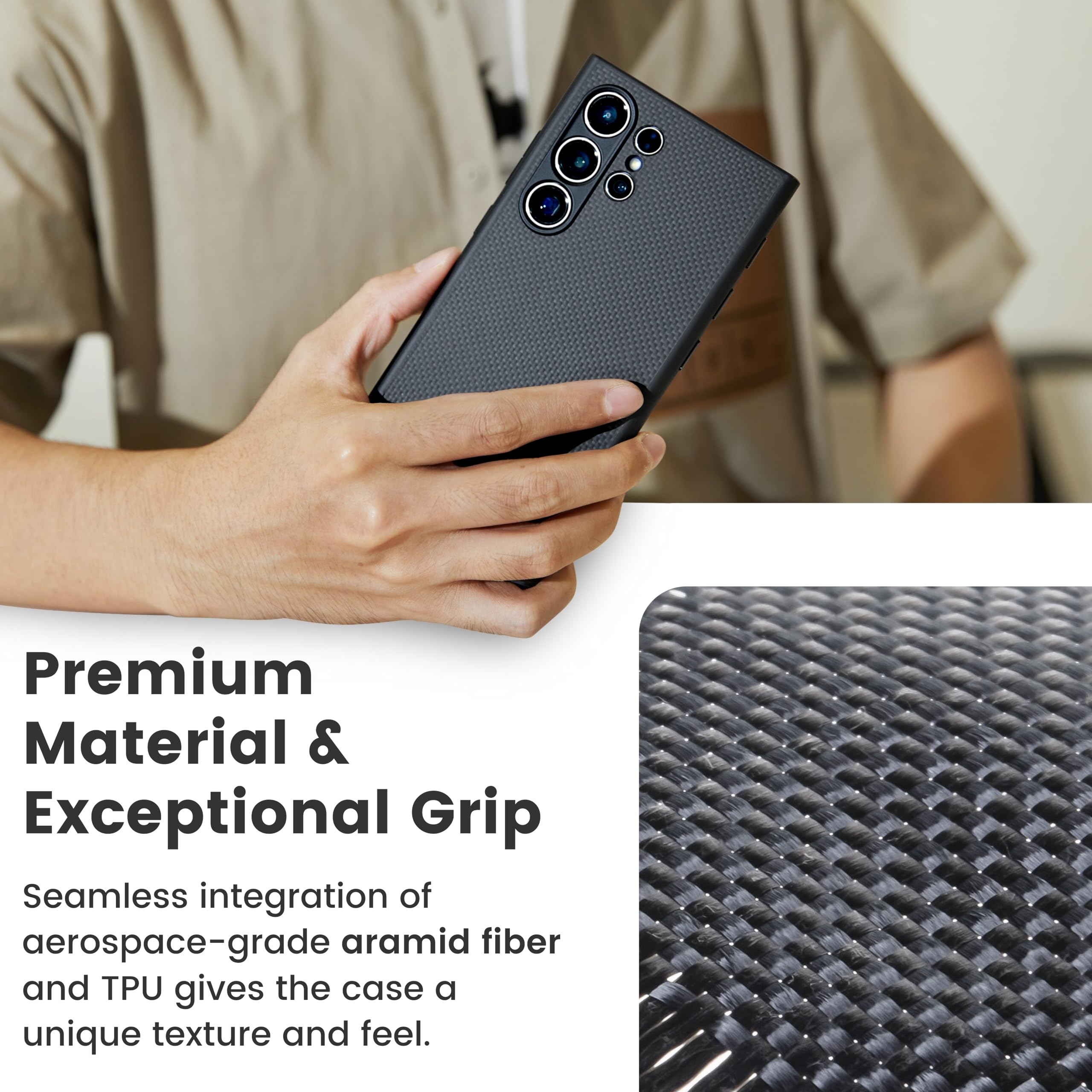 Pitaka Samsung Galaxy S24 Ultra Case 6.8 Inch - Magsafe Compatible Protective Phone Cover with 1500D Aramid Fiber - Slim Durable Black Case for Work, Travel & Everyday Use [PinButton Design]