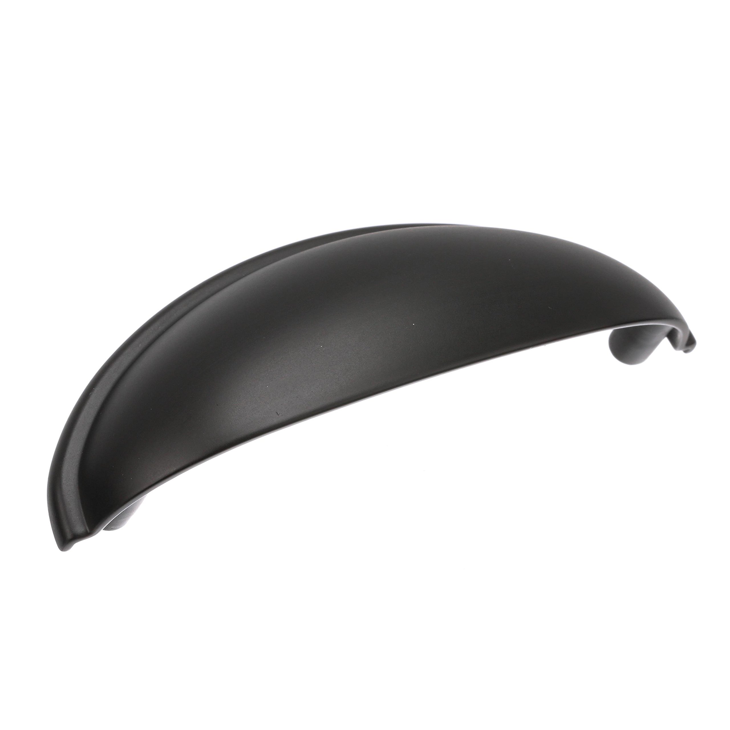 Amerock Matte Black Cabinet Cup Pull - 3 Inch (76mm) Center-to-Center Ravino Drawer Handle - 1 Pack - Durable Cabinet Hardware for Kitchen, Bathroom & Furniture Upgrade