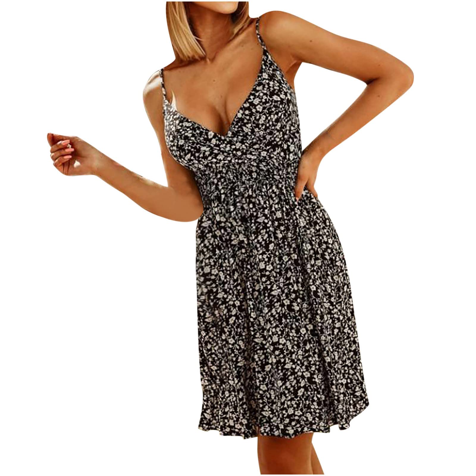 2022 Women's Summer Dresses - Floral Print Sleeveless Midi & Maxi Dress with Elastic Waist & Spaghetti Straps for Party, Club, Night Out, Beach Vacation & Casual Wear