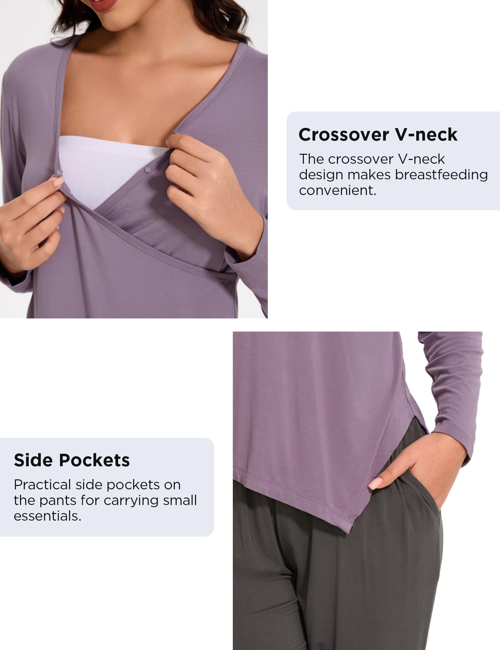 Comfortable Bamboo Viscose Maternity Nursing Pajama Set - Long Sleeve Postpartum Lounge Wear for Women | Perfect for Breastfeeding, Recovery & Relaxation at Home