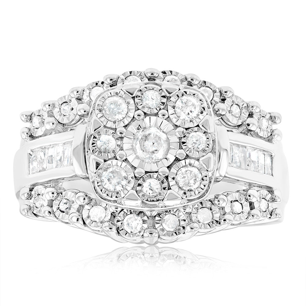 1/2 Carat Diamond Dress Ring with 37 Diamonds in Sterling Silver - Elegant Wedding, Engagement & Party Jewelry for Women