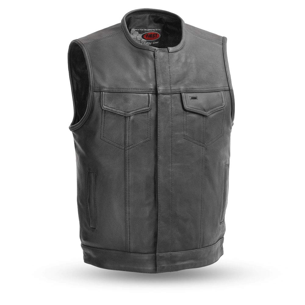 First Mfg Co Men's Motorcycle Vest - Premium Leather Biker Vest for Riding & Outdoor Adventures - Durable & Stylish Motorcycle Gear for Harley Davidson Enthusiasts