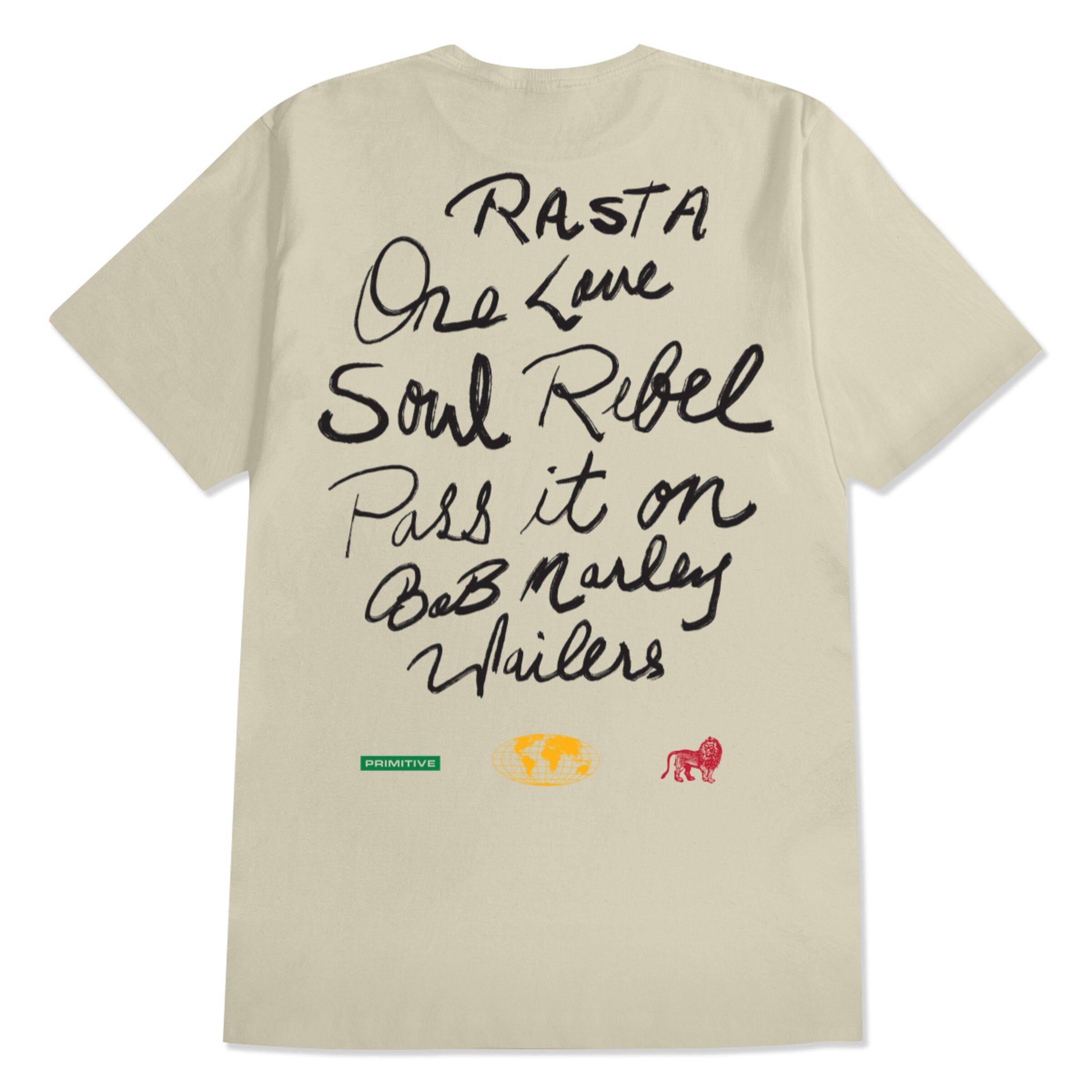 Primitive x Bob Marley One Love Graphic T-Shirt - Cream Cotton Tee for Men - Reggae Music & Streetwear Fashion - Casual Wear & Concert Outfit