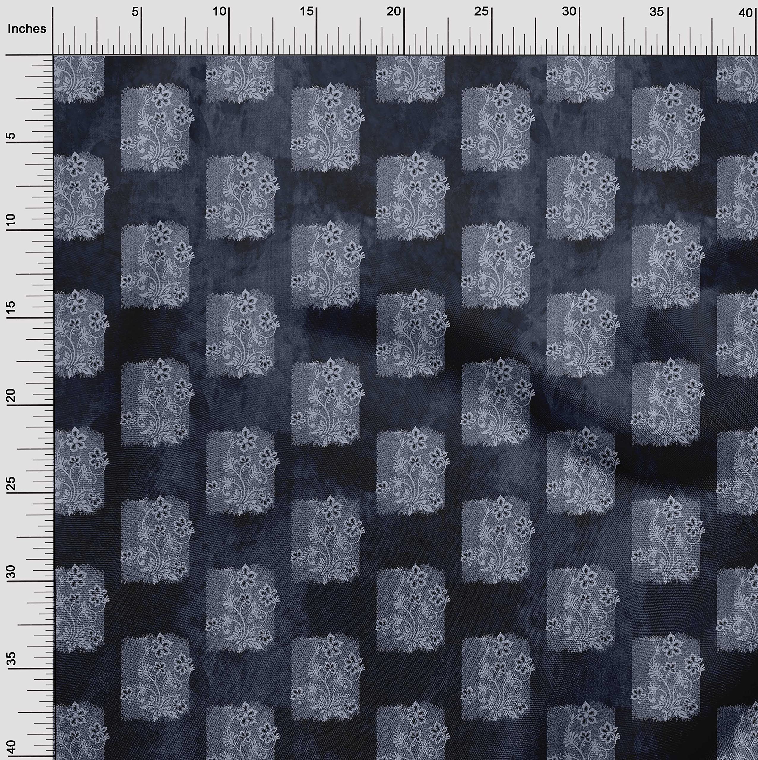 oneOone Blue Floral Printed Polyester Spandex Fabric - 56 Inch Wide (46 Yards) for Sewing, Craft Projects & DIY Home Decor | Perfect for Dresses, Curtains & Upholstery