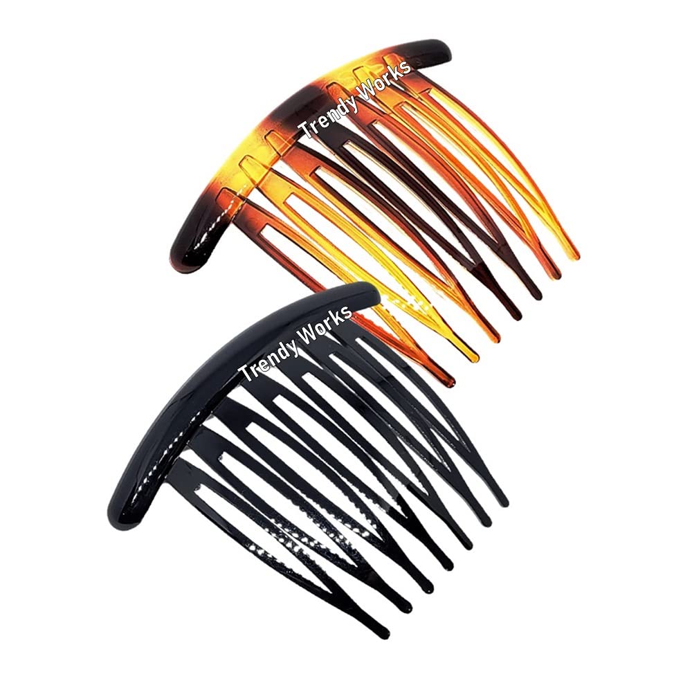 Trendy 2-Piece Hair Side Combs & Bun Clips for Women & Girls - Black & Brown Hair Accessories for Parties, Weddings & Everyday Styling