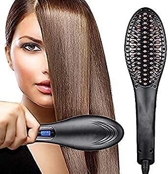 PT Electric Comb Brush 3-in-1 Ceramic Fast Hair Straightener with LCD Screen & Temperature Control - Hair Straightening Brush for Women (Black) | Perfect for Home Use, Travel & Salon Styling