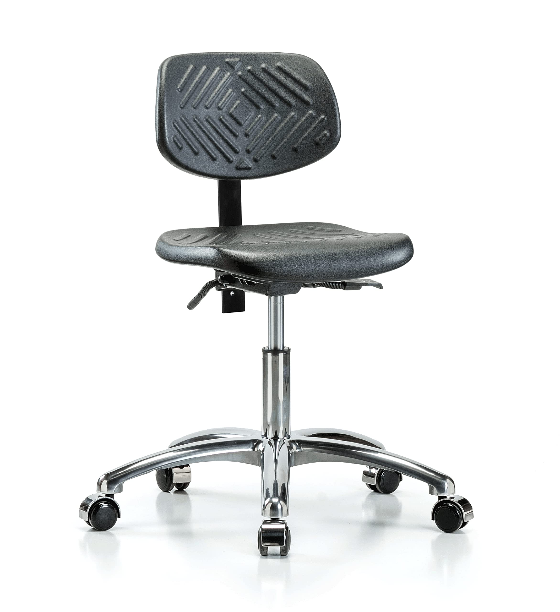 Ergonomic Industrial Chair with Perch Chrome Base for Hardwood & Tile Floors - Adjustable Height Office Desk Chair for Home & Commercial Use