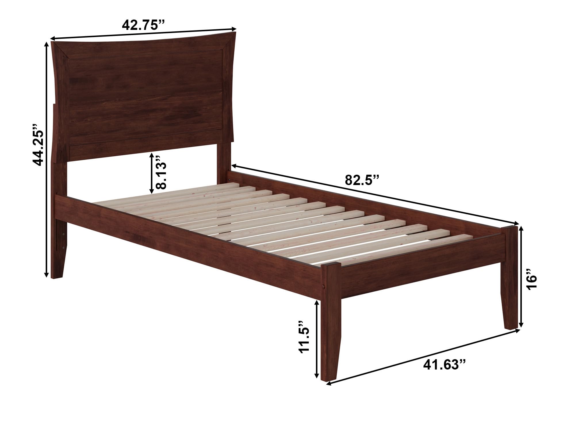 AFI Metro Twin XL Size Platform Bed with USB Charging Station in Walnut Finish - Modern Minimalist Bed Frame for Small Spaces, Dorm Rooms & Guest Bedrooms