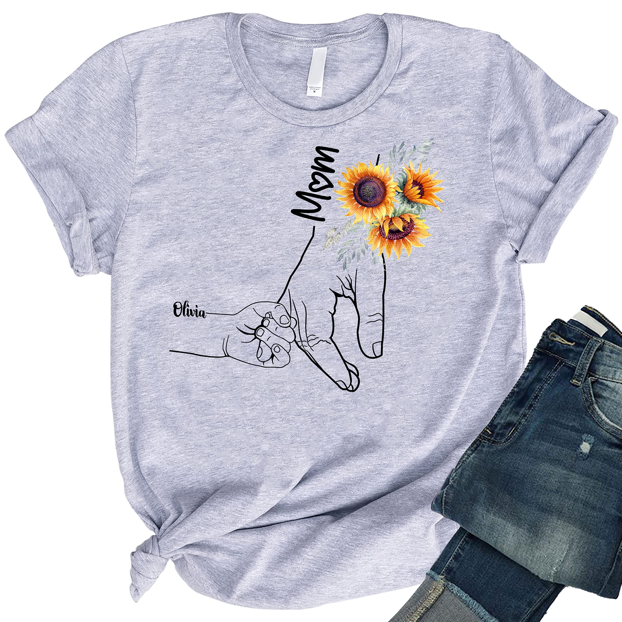 NAZENTI Floral Print Shirt for Grandma - Personalized Mother's Day Gift with Custom Kids Names - Perfect for Family Photos, Birthday Celebrations & Special Occasions