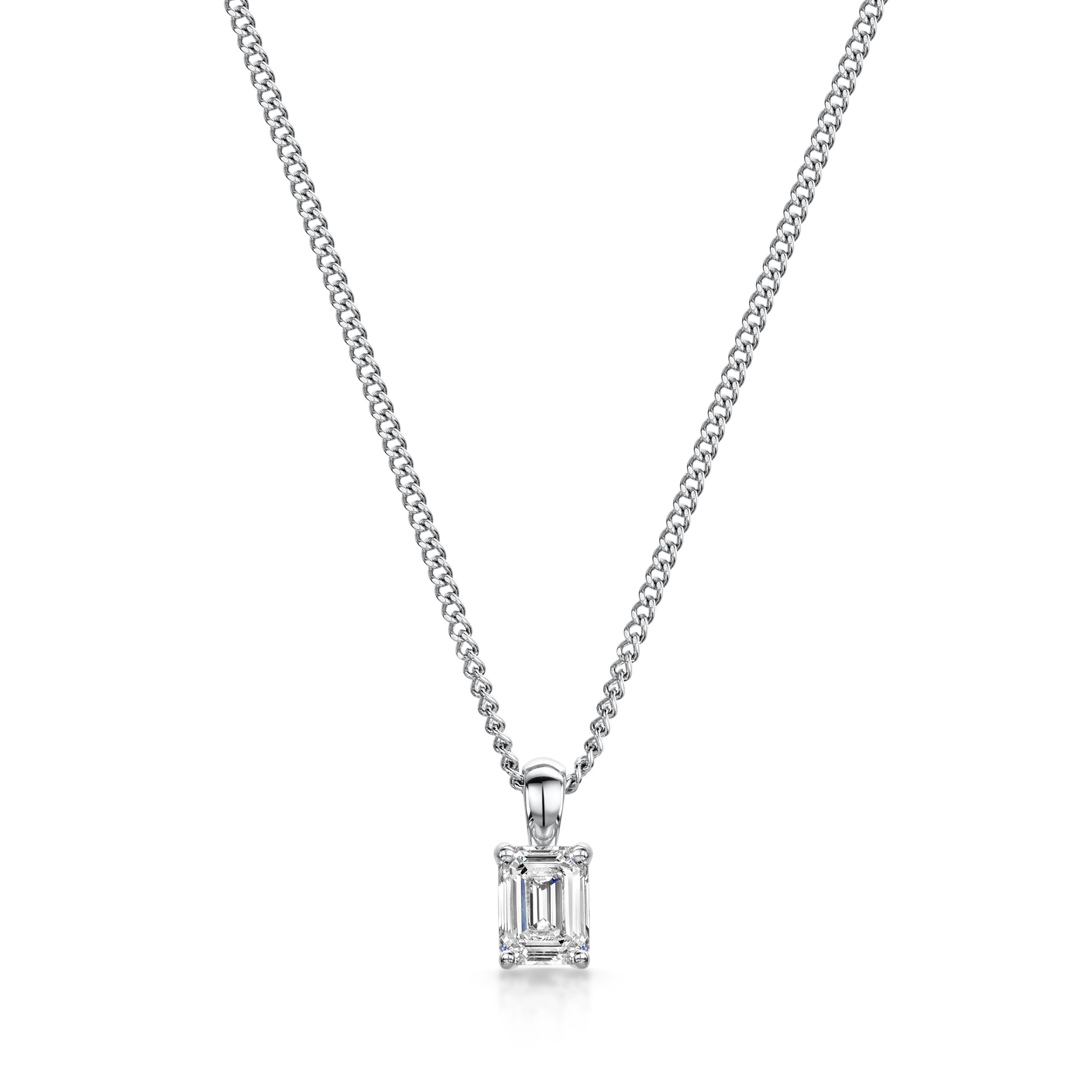 18ct White Gold Emerald Cut Diamond Solitaire Pendant 0.70ct - Elegant Necklace for Women, Perfect for Anniversary, Wedding & Special Occasions