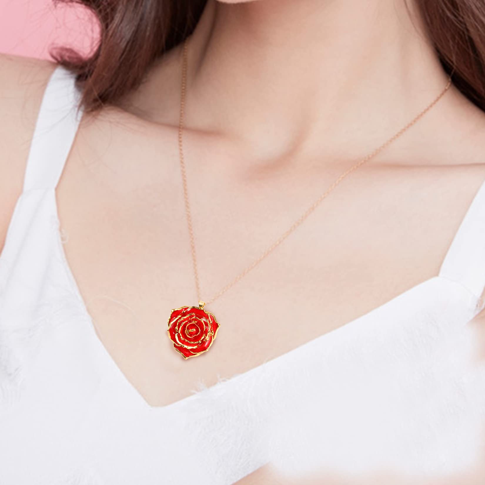 AliveRose 24K Gold Dipped Real Rose Pendant Necklace for Women - Elegant Jewelry Gift for Mother's Day, Anniversary, Birthday & Christmas - Perfect for Her, Mom, Wife or Girlfriend | Romantic Occasions, Date Nights & Special Celebrations