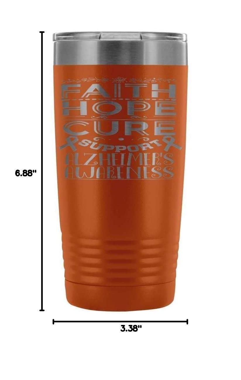 ODDITEES Alzheimer's Awareness Tumbler - 20oz Stainless Steel Travel Mug with Laser Etched Faith Hope Cure Design, White - Perfect for Coffee, Tea & Hot/Cold Drinks at Home, Office or On-The-Go