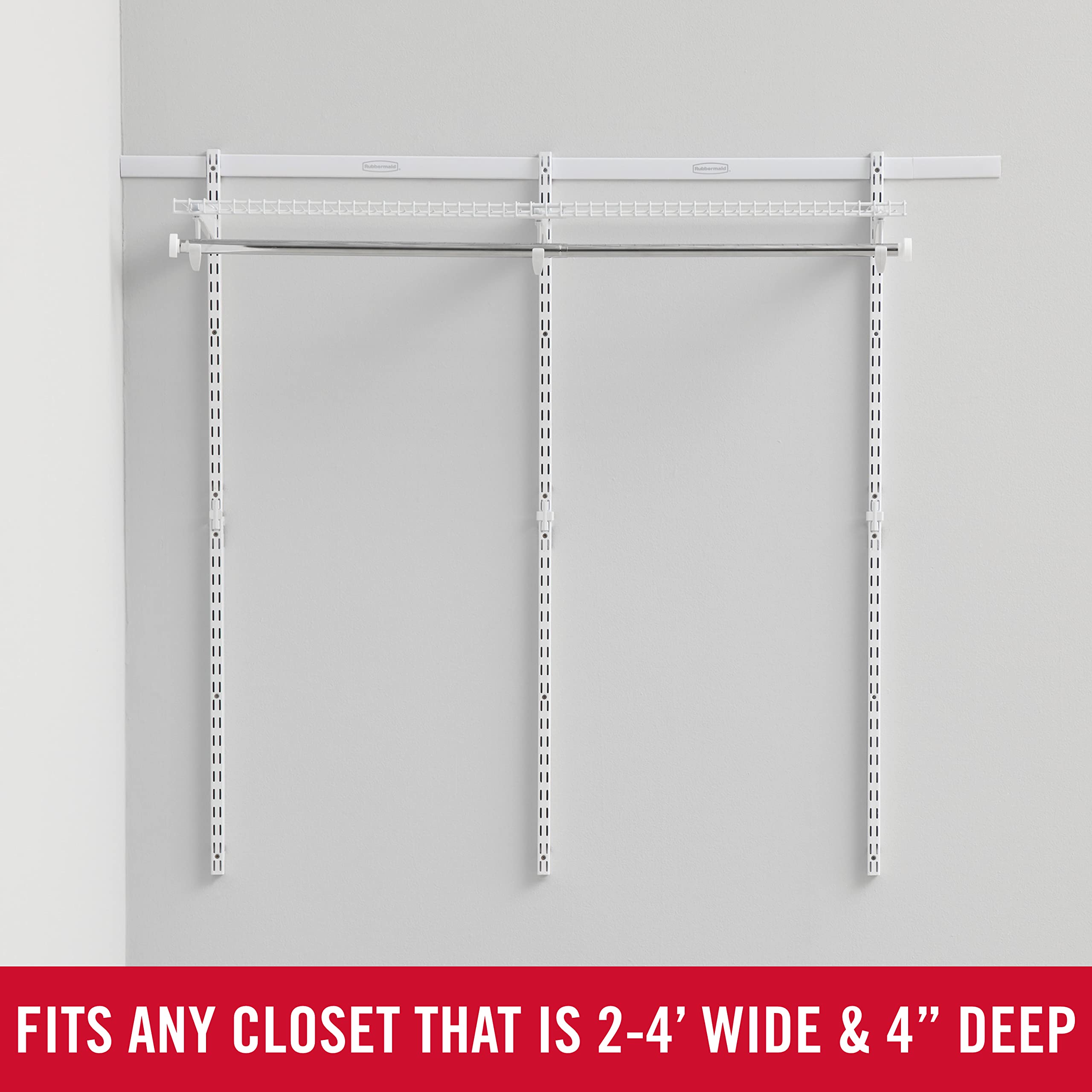 Rubbermaid Configurations Custom Closet Kit - 2-4 Ft Adjustable Metal Wire Shelving System in White | Expandable Storage Solution with Hardware Included | Perfect for Home Closet, Pantry, Laundry Room & Mudroom Organization