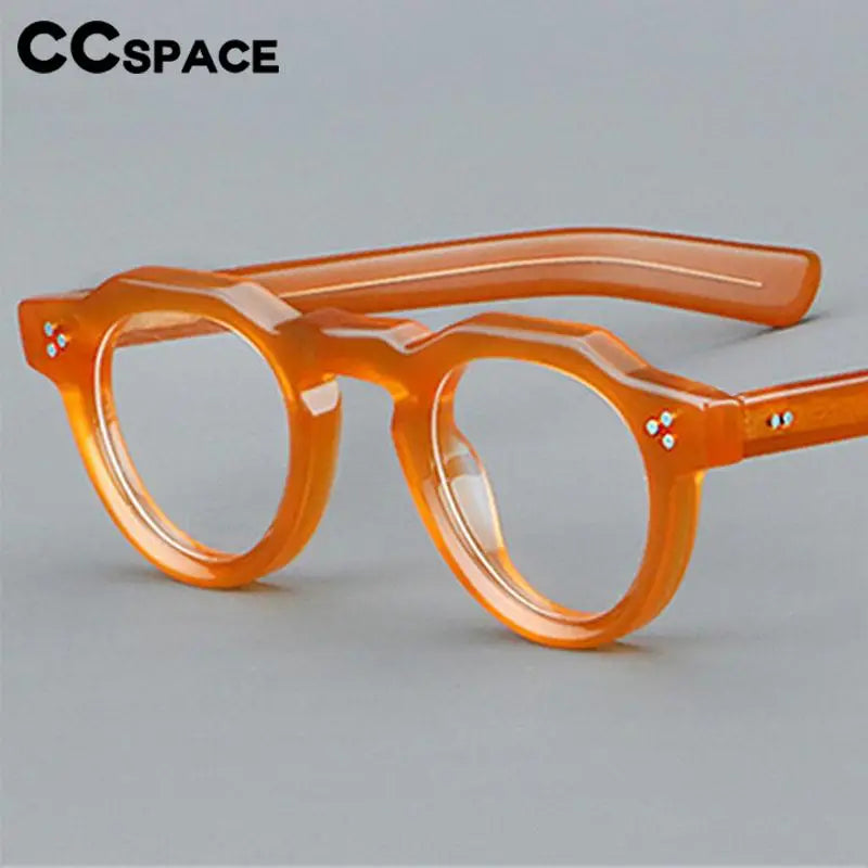 CCspace Unisex Full Rim Flat Top Round Acetate Eyeglasses 57171 - Stylish & Lightweight Frame for Men & Women - Perfect for Reading, Work, and Everyday Fashion