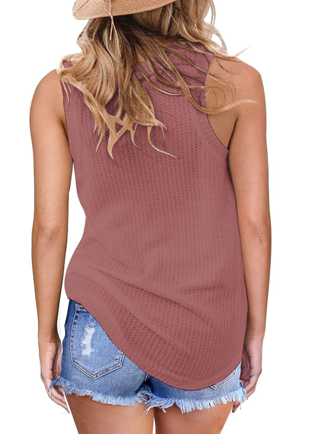 MIHOLL Women's Casual Sleeveless Twist Knot Waffle Knit Tank Top - Cute Summer Blouse for Beach, Vacation & Everyday Wear