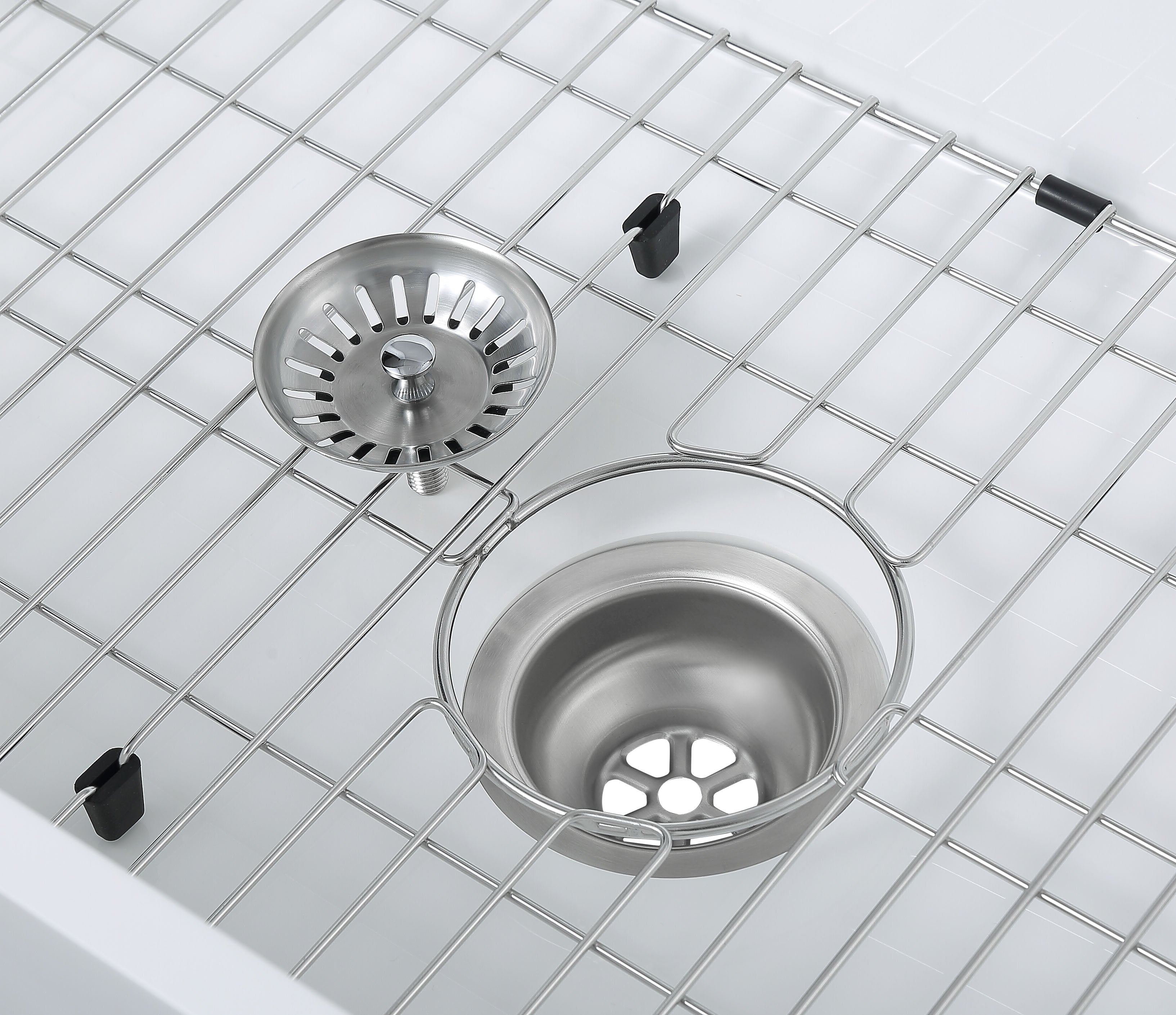 Holbrook Pure Stone Farmhouse 30-inch White Single Bowl Kitchen Sink with Grid & Strainer - Perfect for Modern Farmhouse, Rustic & Contemporary Kitchen Designs