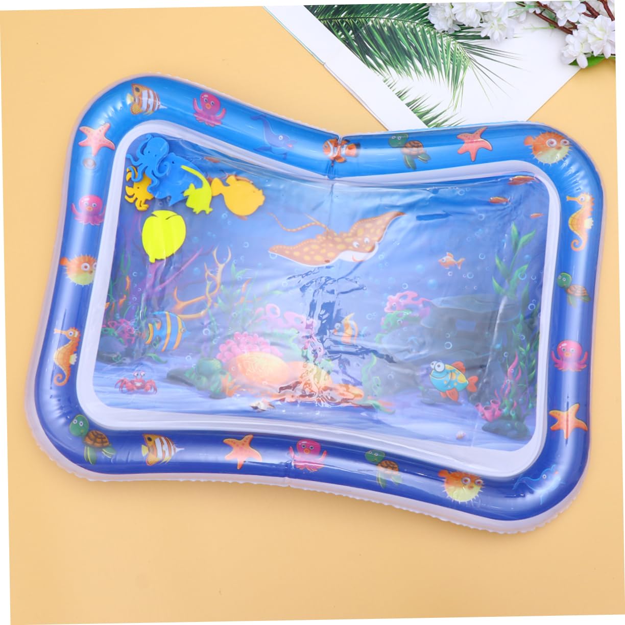 ANDRESLAD Inflatable Water Play Mat for Babies - Non-Toxic Crawling Water Cushion with Floating Toys, Sensory Activity Pad for Toddlers (Blue) - Perfect for Indoor/Outdoor Summer Fun, Pool Parties & Backyard Playtime
