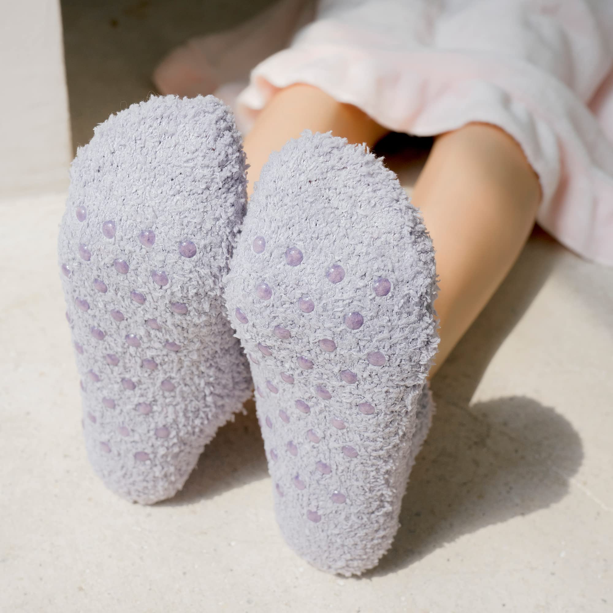 Non-Slip Hospital Socks for Women - 3/6 Pairs Fluffy Fuzzy Slipper Socks with Grips - Perfect for Nursing, Elderly Care & Home Comfort