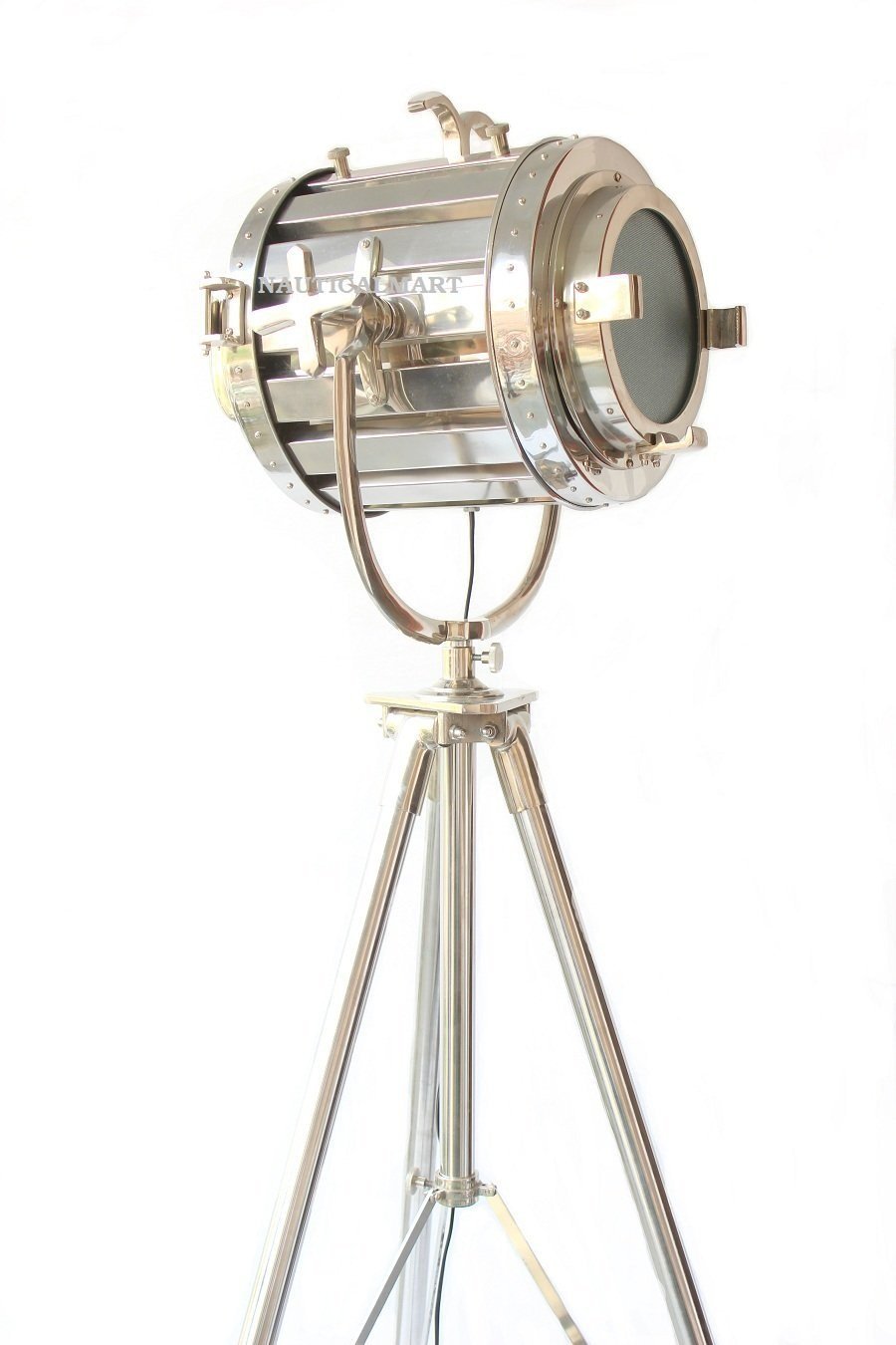 NAUTICALMART Marine Style Chrome Tripod Floor Lamp - Adjustable Height Modern Lighting for Living Room, Bedroom & Office - Coastal & Nautical Home Decor