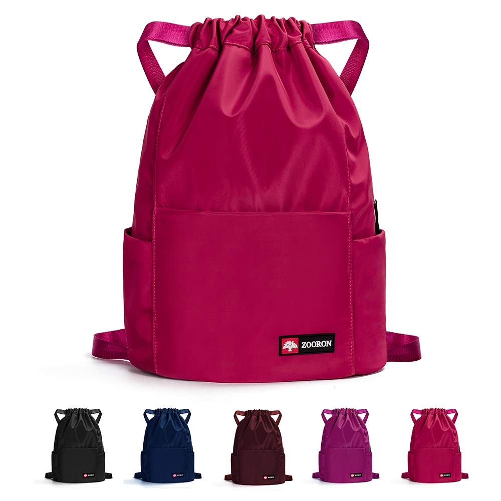 ZOORON Waterproof Gym Backpack for Men & Women - Lightweight Sports Drawstring Bag with Adjustable Straps, Perfect for Workout, Travel, Hiking & School (Black) - Compact Daypack for Fitness Enthusiasts & Outdoor Adventures
