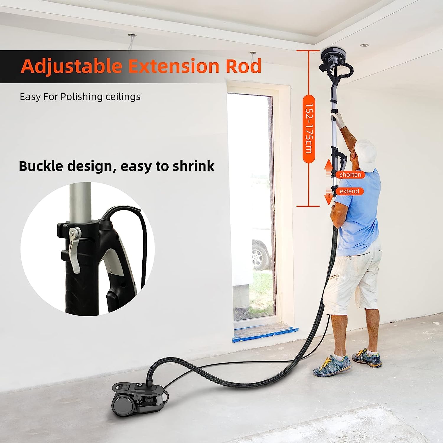 750W Electric Drywall Sander with LED Light - 7 Speed Adjustable (900-1800 RPM) - Includes 14 Sanding Discs & Extendable Handle - Perfect for Home Renovation, Wall Smoothing & Professional Drywall Finishing