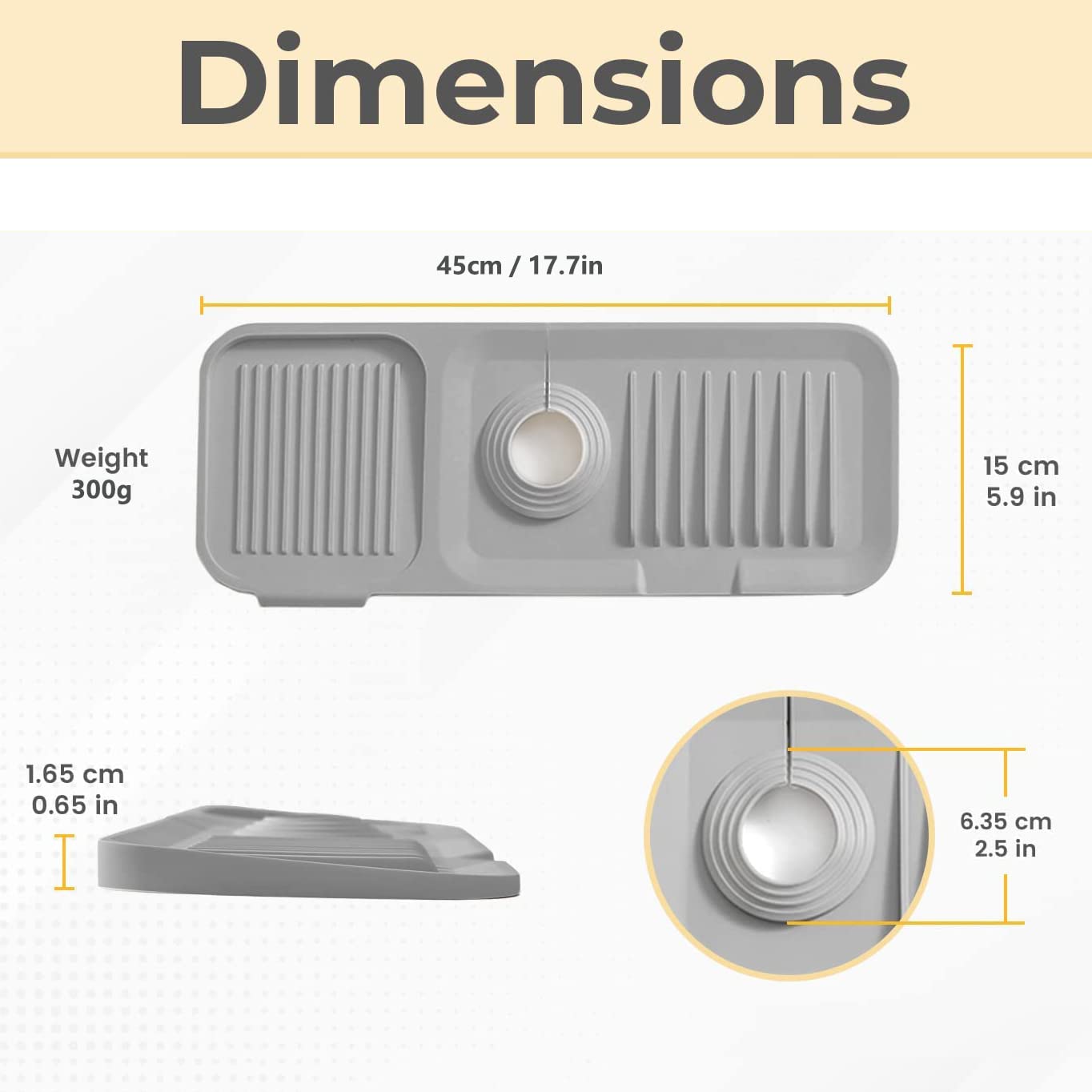 **Silicone Sink Splash Guard - Water Catcher Mat for Kitchen & Bathroom Faucets | Prevents Countertop Water Splashes | Non-Slip Faucet Protector for RV, Home & Office Use (Gray)**
