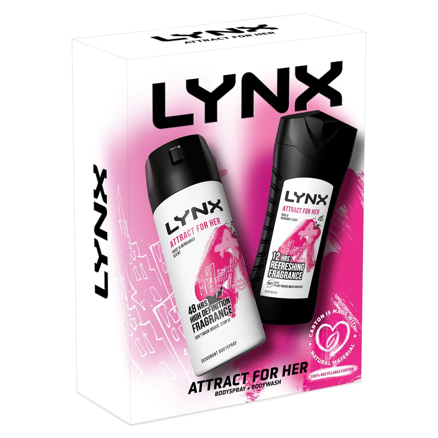 Lynx Attract for Her Duo Set - Women's Body Spray & Body Wash | Long-Lasting Fragrance & Moisturizing Formula | Daily Use, Gym, Work, Date Night | Fresh & Confident All Day