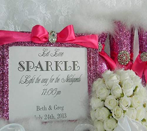 6 Hot Pink Fuchsia Glitter Candle Holders - Elegant Wedding Favors, Bridal & Baby Shower Centerpieces, Quinceanera Decorations - Perfect for Romantic Dinners, Party Table Decor, and Special Event Lighting