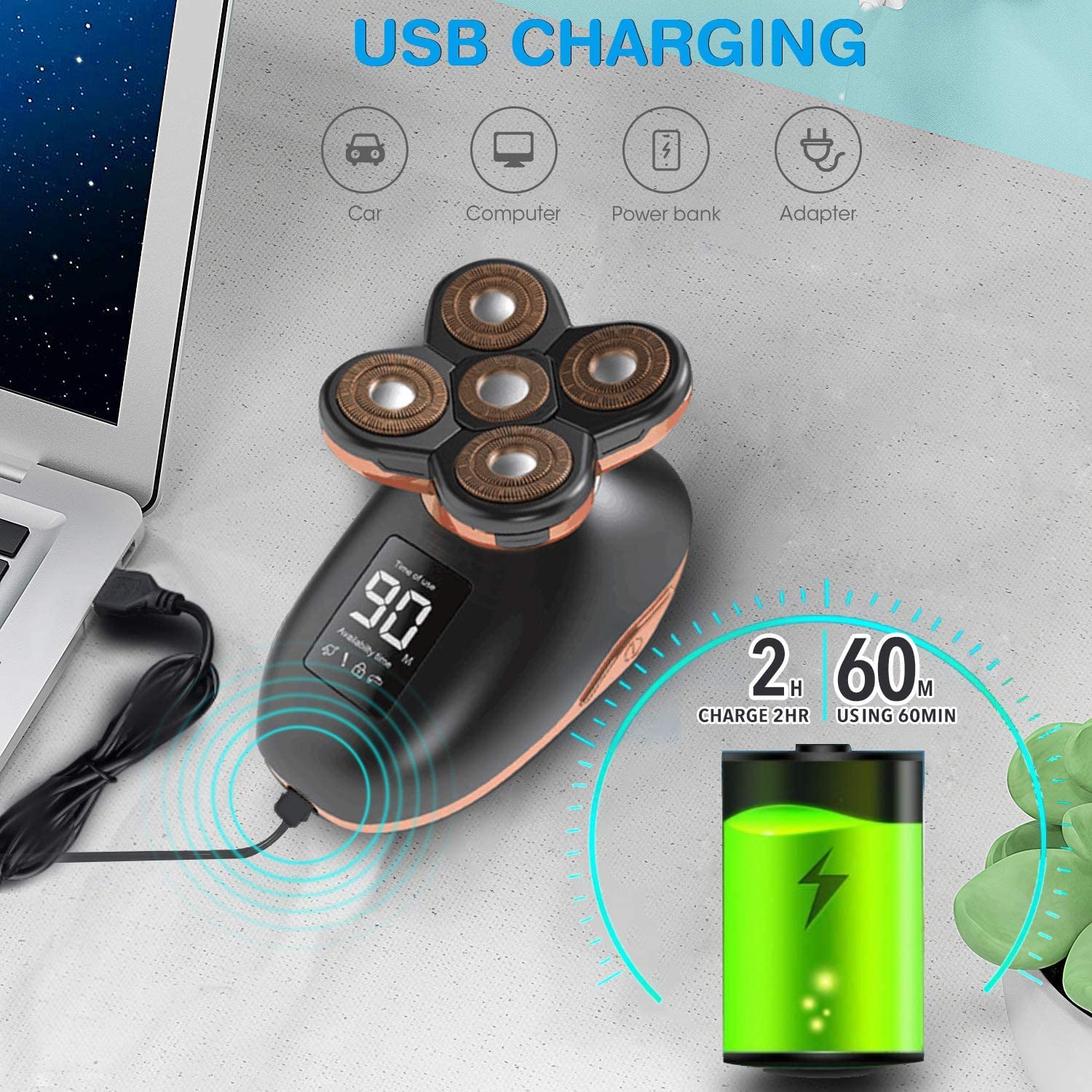 5D Floating Electric Razor for Men - USB Rechargeable Wet/Dry Shaver with Beard Trimmer, LED Display & Grooming Kit | Perfect for Travel, Home Use & Bald Head Shaving