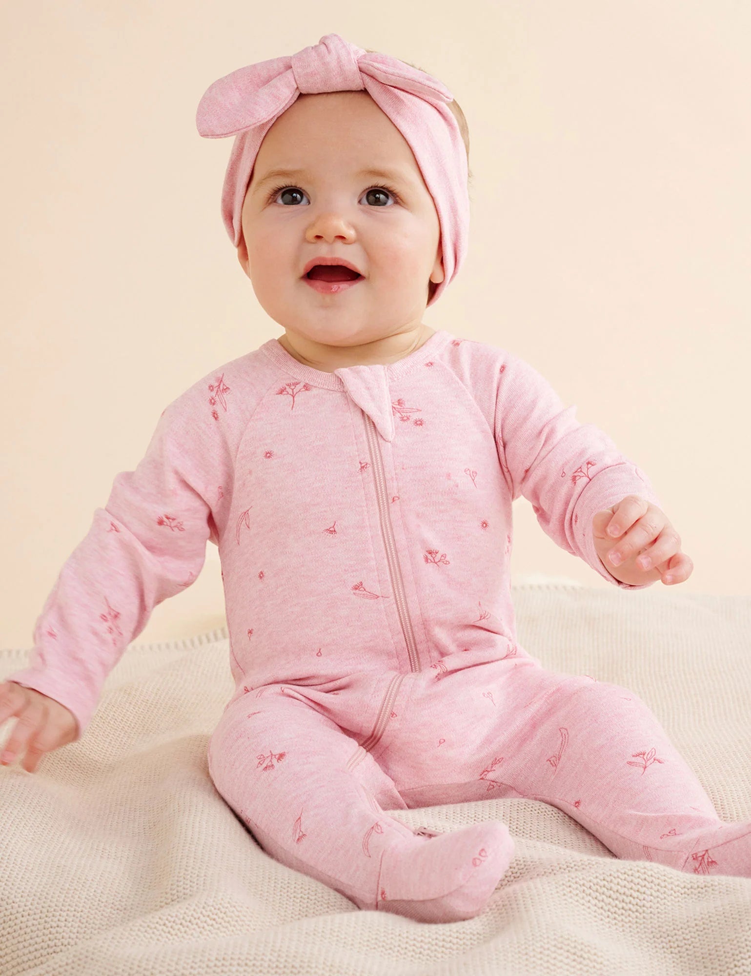 Purebaby Organic Zip Growsuit 2 Pack - Soft Cotton Baby Romper for Boys & Girls | Pale Pink Blossom | Perfect for Newborns, Infants & Toddlers | Ideal for Playtime, Sleepwear & Everyday Outfits