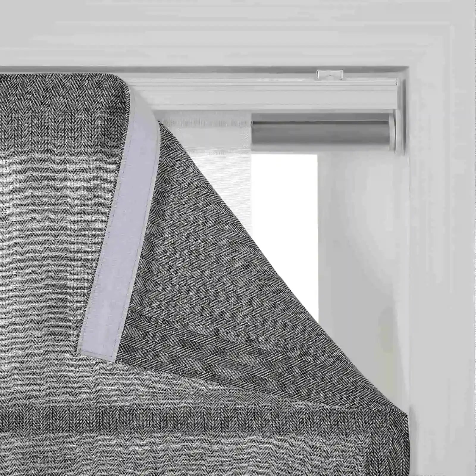 Ron Linen Cotton Herringbone Roman Shade - Cordless Window Treatment for Living Room, Bedroom & Office (Blackout/Sheer Options)