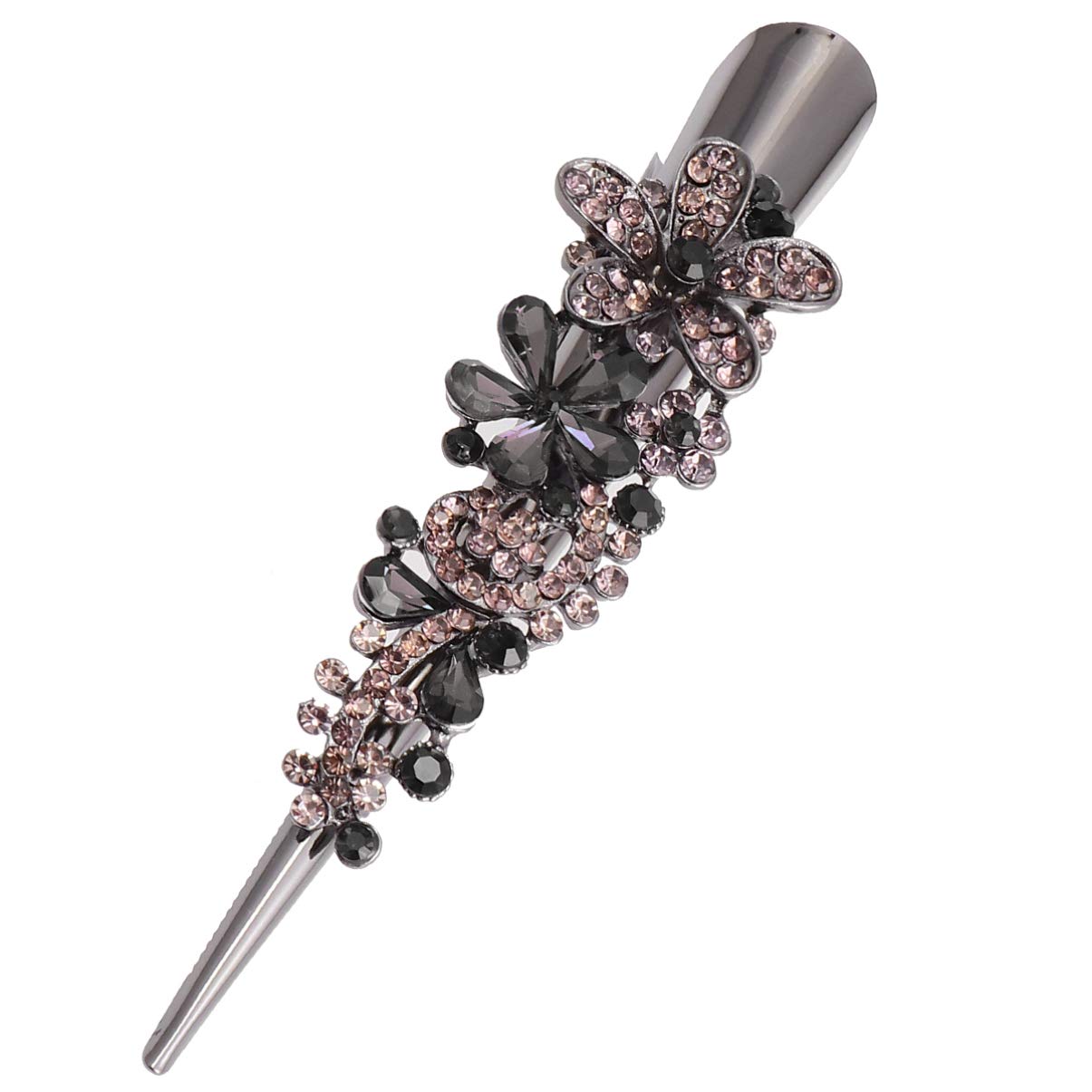 Beaupretty Vintage Rhinestone Duckbill Hair Clips - Large Crystal Flower Hair Barrettes for Women, Alligator Hair Pins (Grey) | Perfect for Weddings, Parties & Everyday Elegant Hairstyles
