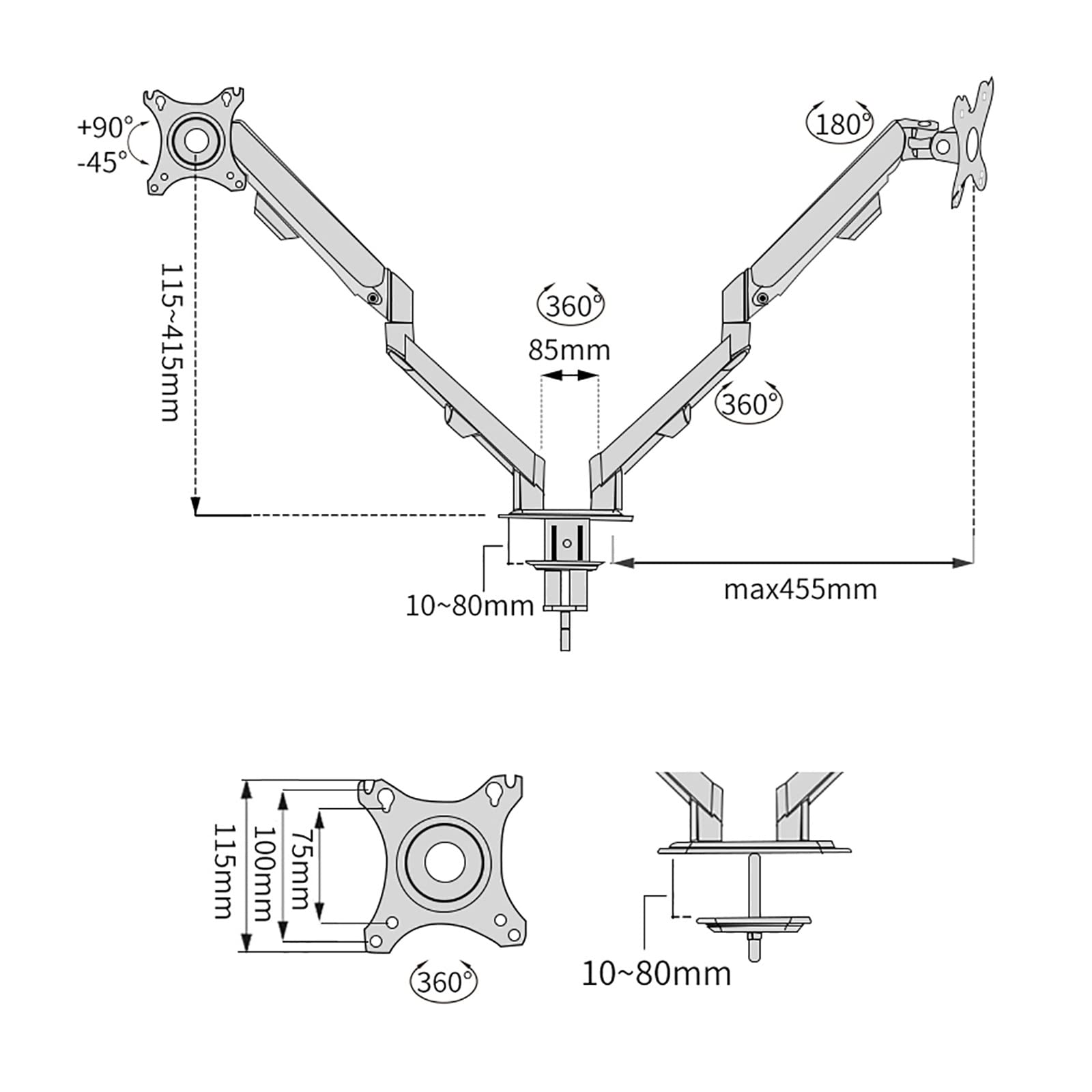 Universal TV Stand & Dual Monitor Mount for 17-30 Inch Screens - Heavy Duty Double Monitor Desk Stand with C Clamp/Grommet Base, Supports 9kg/19.8lbs Per Arm - Perfect for Home Office, Gaming Setup & Workspace Organization
