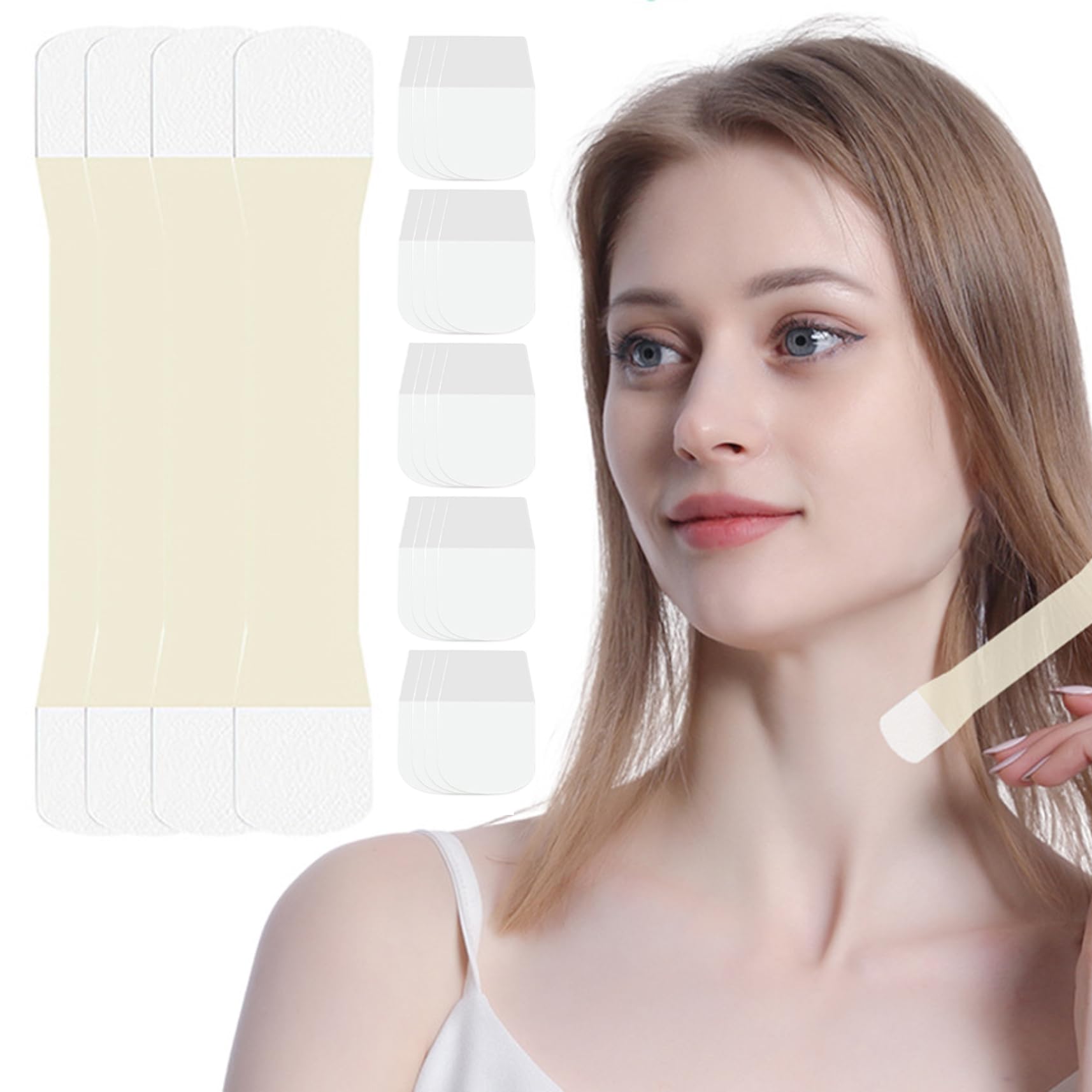 Anti-Wrinkle Neck Lift Tape - 4Pcs Invisible Neck Firming Tape with 20 Replacement Pads | Strong Adhesive Face Lifting Bands for Neck Tightening & Wrinkle Reduction | Perfect for Daily Use, Special Events & Skincare Routine
