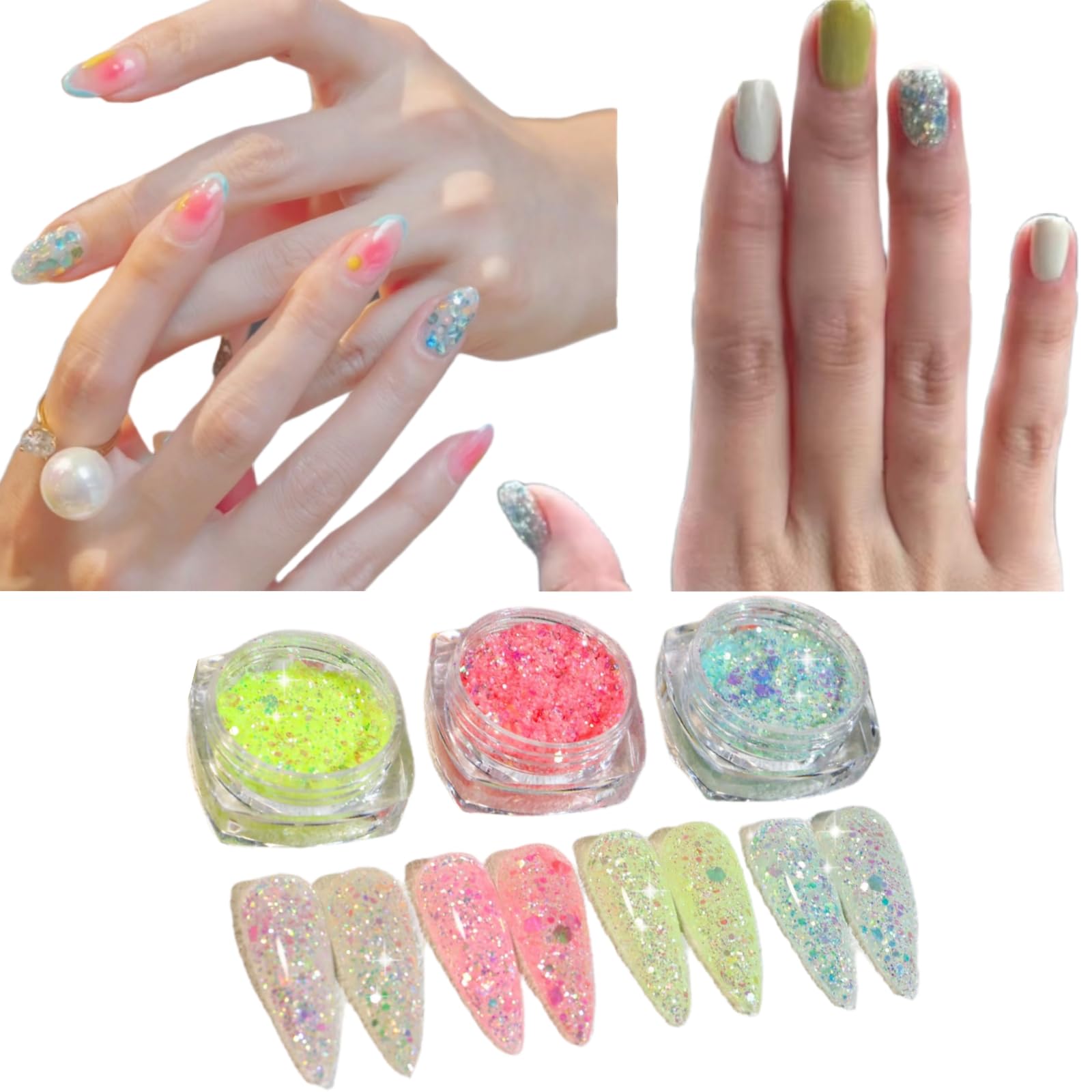 6 Boxes Sugar Glitter for Nails - Nail Sequins & Holographic Glitter for Acrylic Nails, Resin Art & DIY Crafts - Perfect for Nail Salon, Home Manicure & Creative Projects