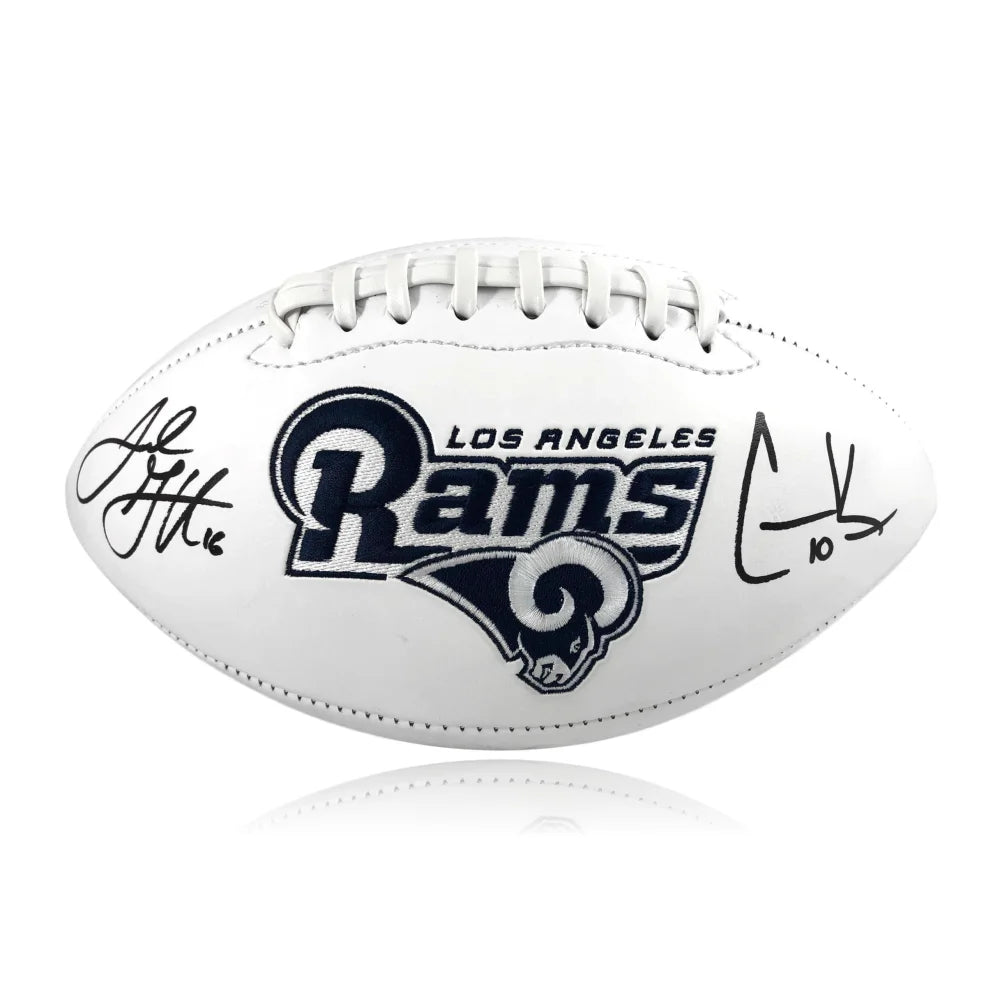 Jared Goff & Cooper Kupp Autographed LA Rams White Football with COA - Perfect for NFL Collectors, Sports Memorabilia Fans & Game Room Decor
