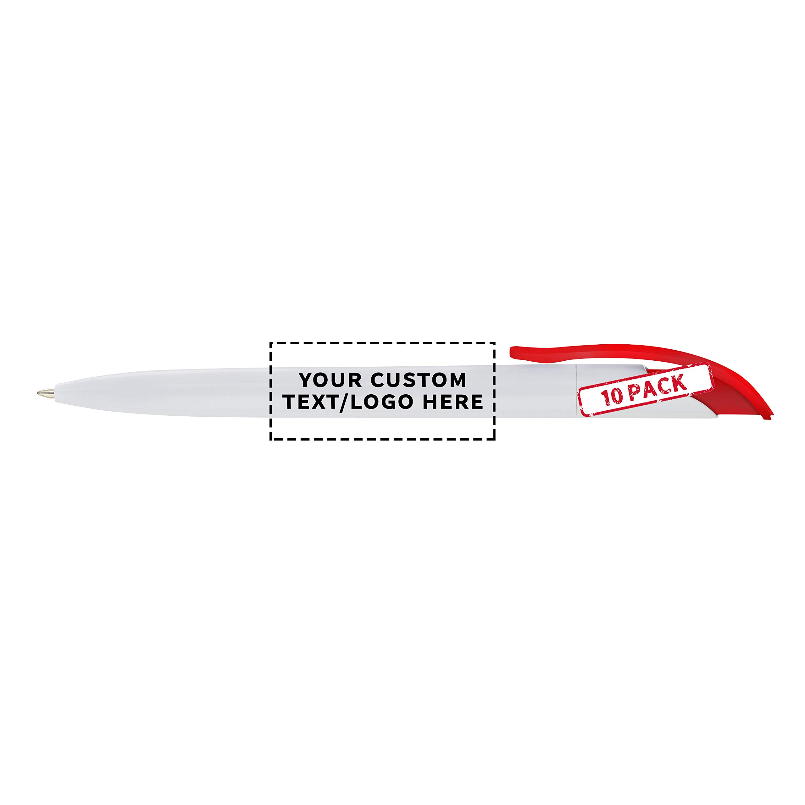 Customizable Full Color White Pens - 10 Pack Plastic Pens with Personalized Text & Logo (Red) - Perfect for Office Supplies, Corporate Gifts, Promotional Events & School Stationery