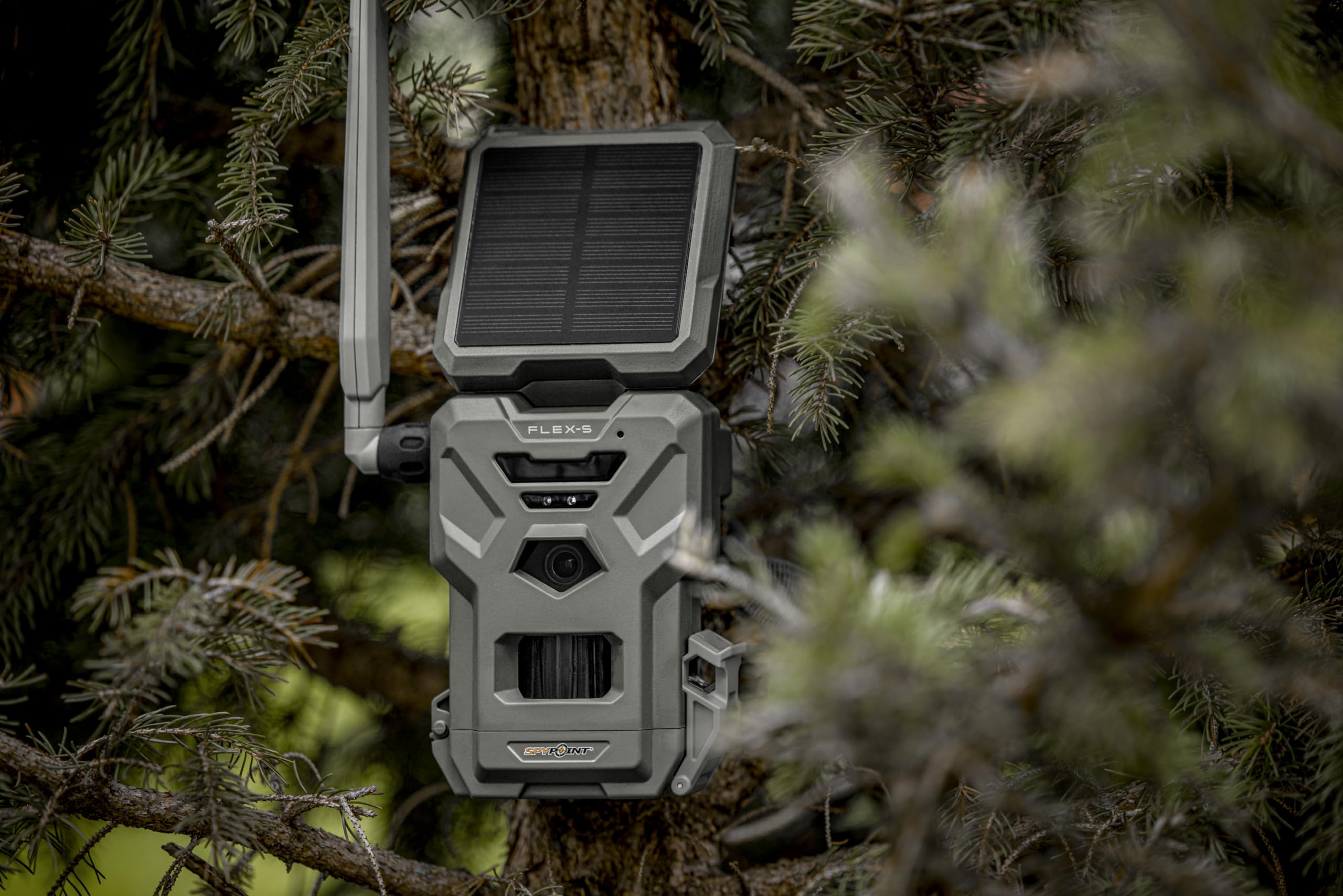 SPYPOINT Flex-S Solar Cellular Hunting Trail Camera (2-Pack) with Integrated Solar Panel - LTE Connectivity, 100ft Flash/Detection Range, On-Demand Capable, Internal Battery & 2 SD Cards Included - Ideal for Wildlife Monitoring, Hunting, and Outdoor Security Surveillance