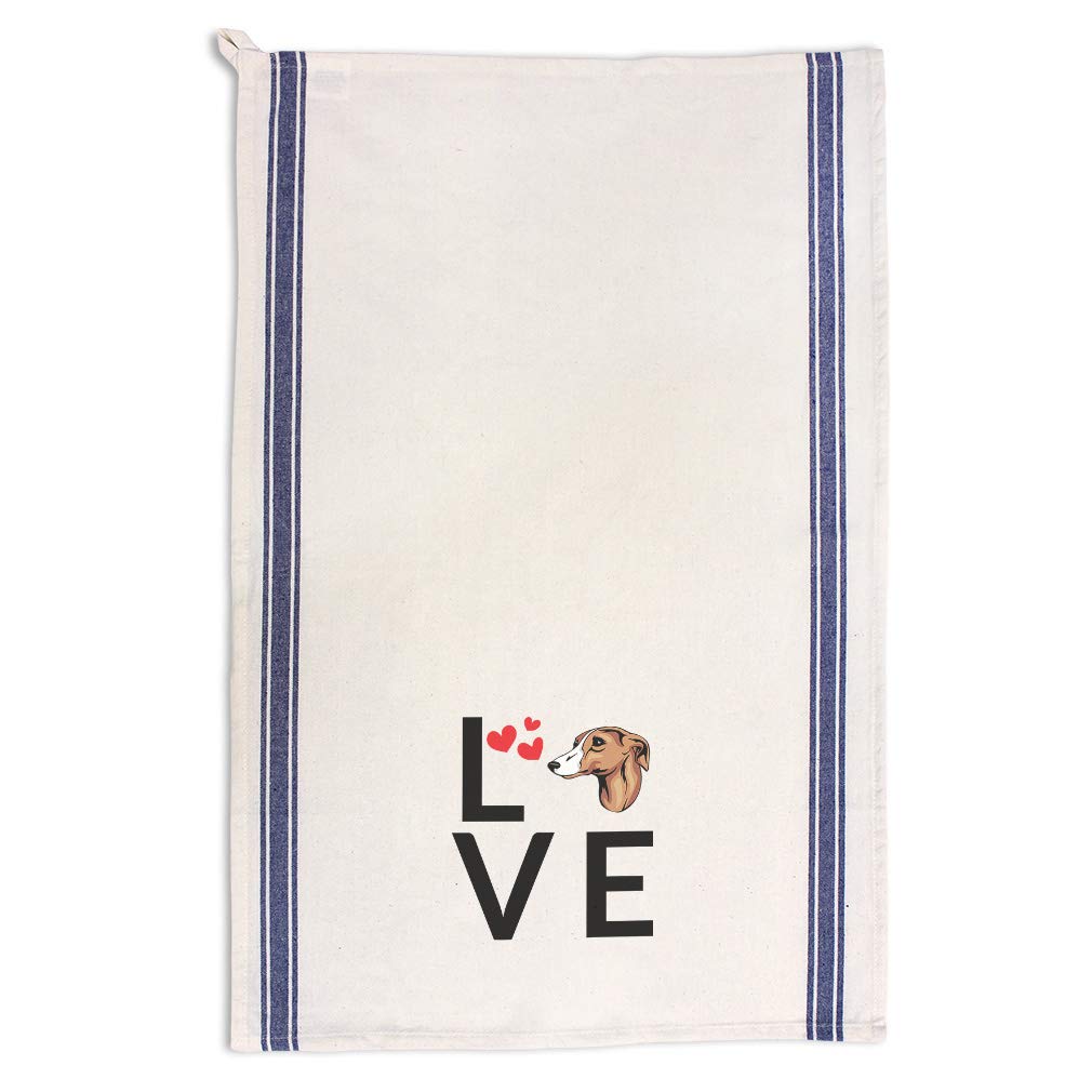 Custom Heart & Whippet Dog Design Kitchen Towels - Blue Stripe Dish Towels for Pets Lovers - Absorbent Cleaning Cloths for Kitchen, Dining & Home Decor