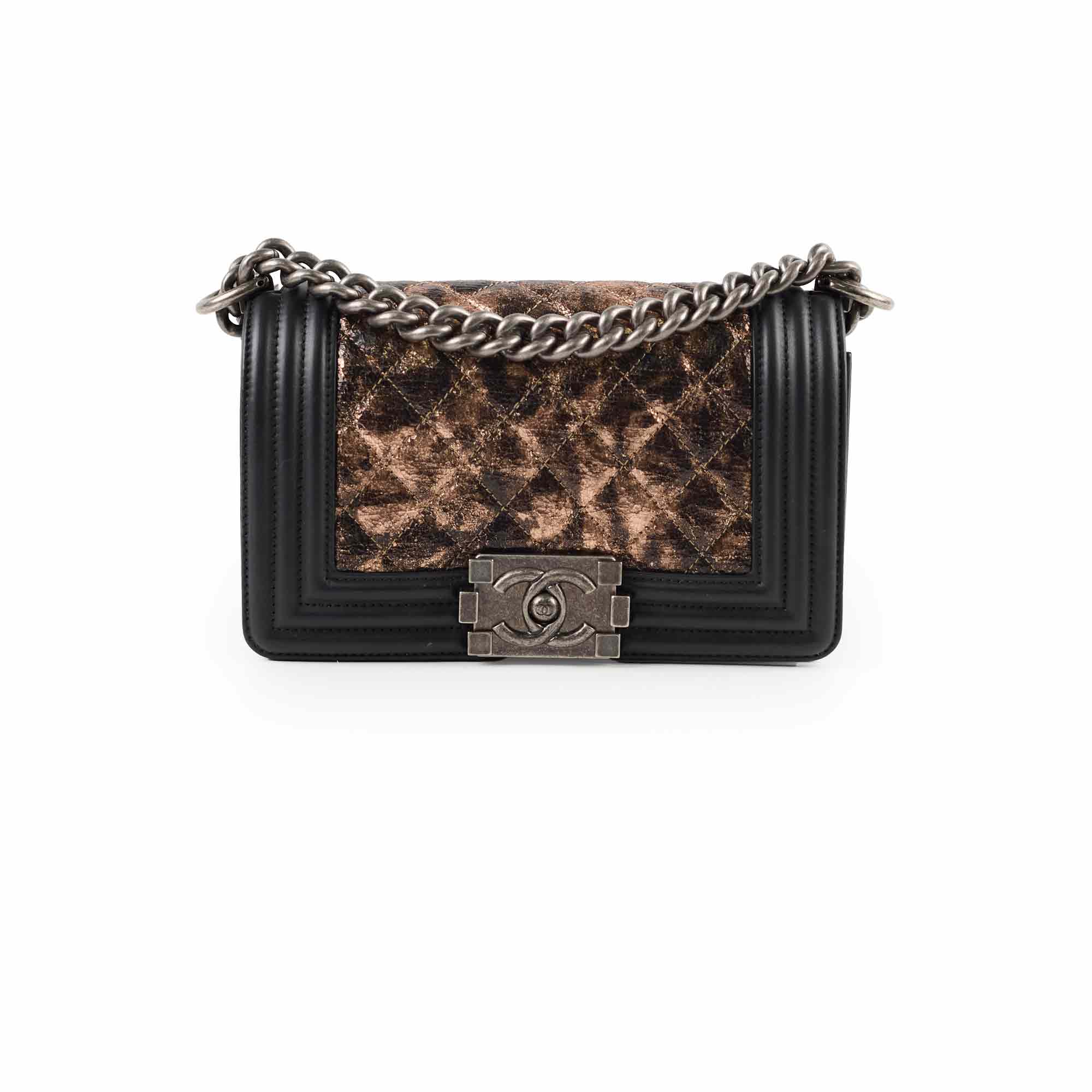 Chanel Boy Small Lambskin Leather Handbag in Black/Bronze Metallic - Luxury Crossbody Bag for Women, Perfect for Evening Events & Date Nights